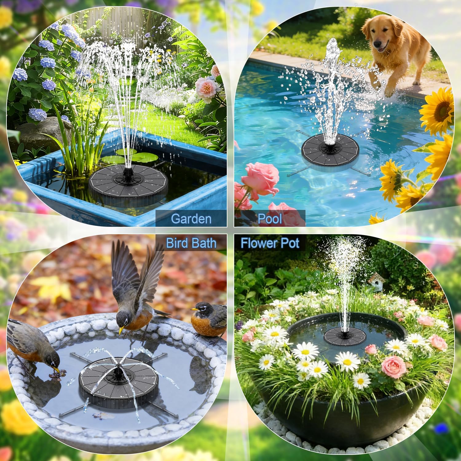 Thumbnail 5 de Solar Springbrunnen für Vogelbad: Yzert Solar-Teichpumpe mit 3 Sprühhöhen, 7 Effekten und 4 drehbaren Stäben (schwarz)