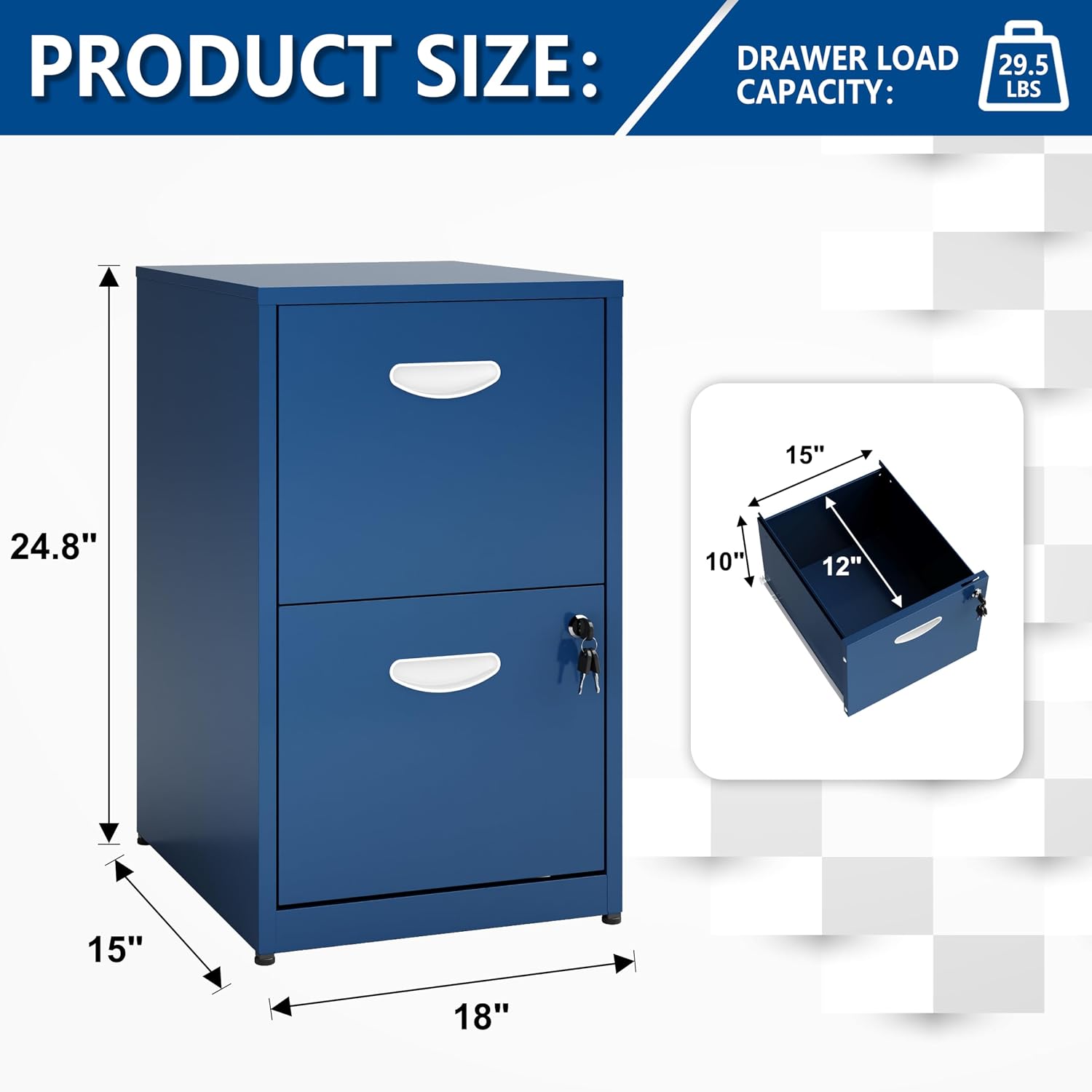 Detalle de Polup PP-ZKJJX-Blue-2F-FBM 2-Drawer Metal File Cabinet, Blue
