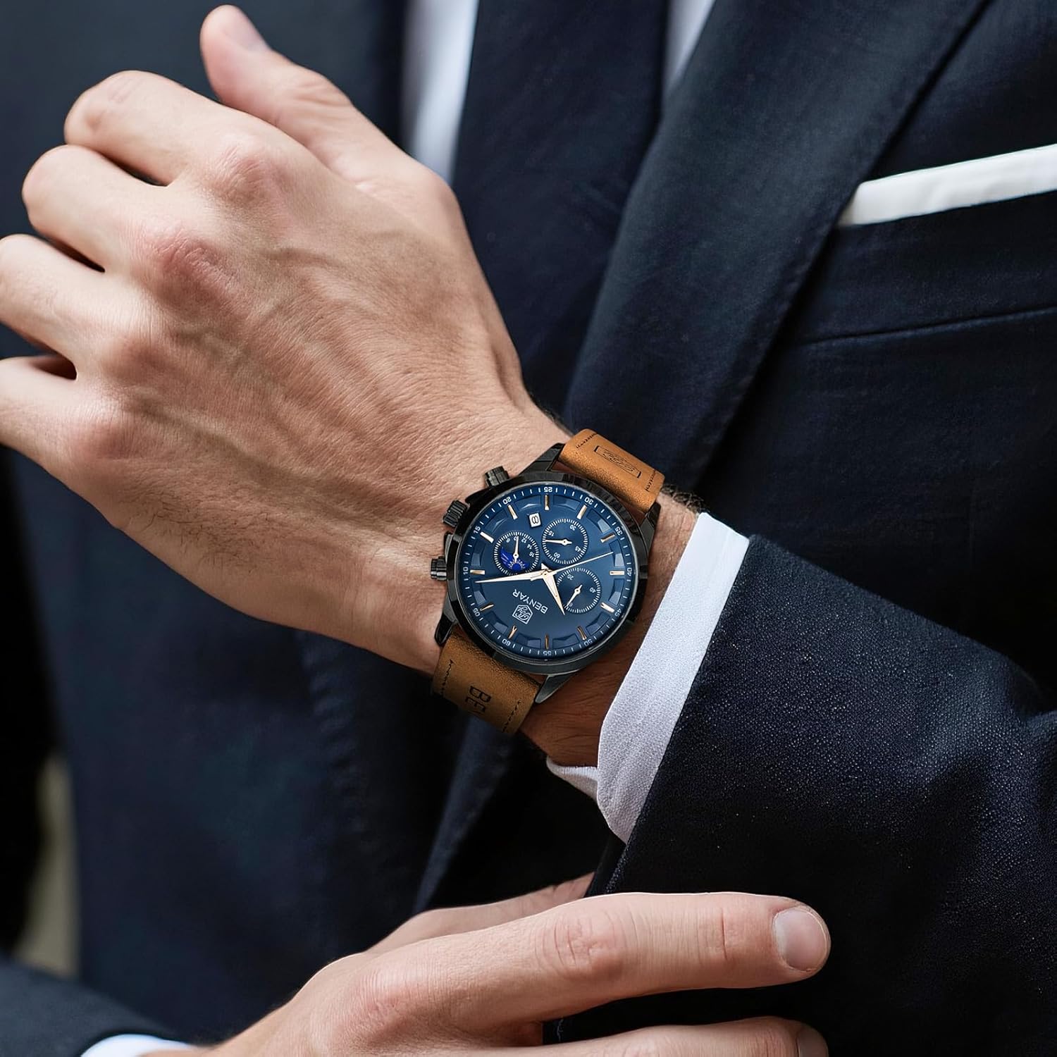 Detalle de BENYAR by Montre Homme Chronographe Étanche Grand Cadran Quartz