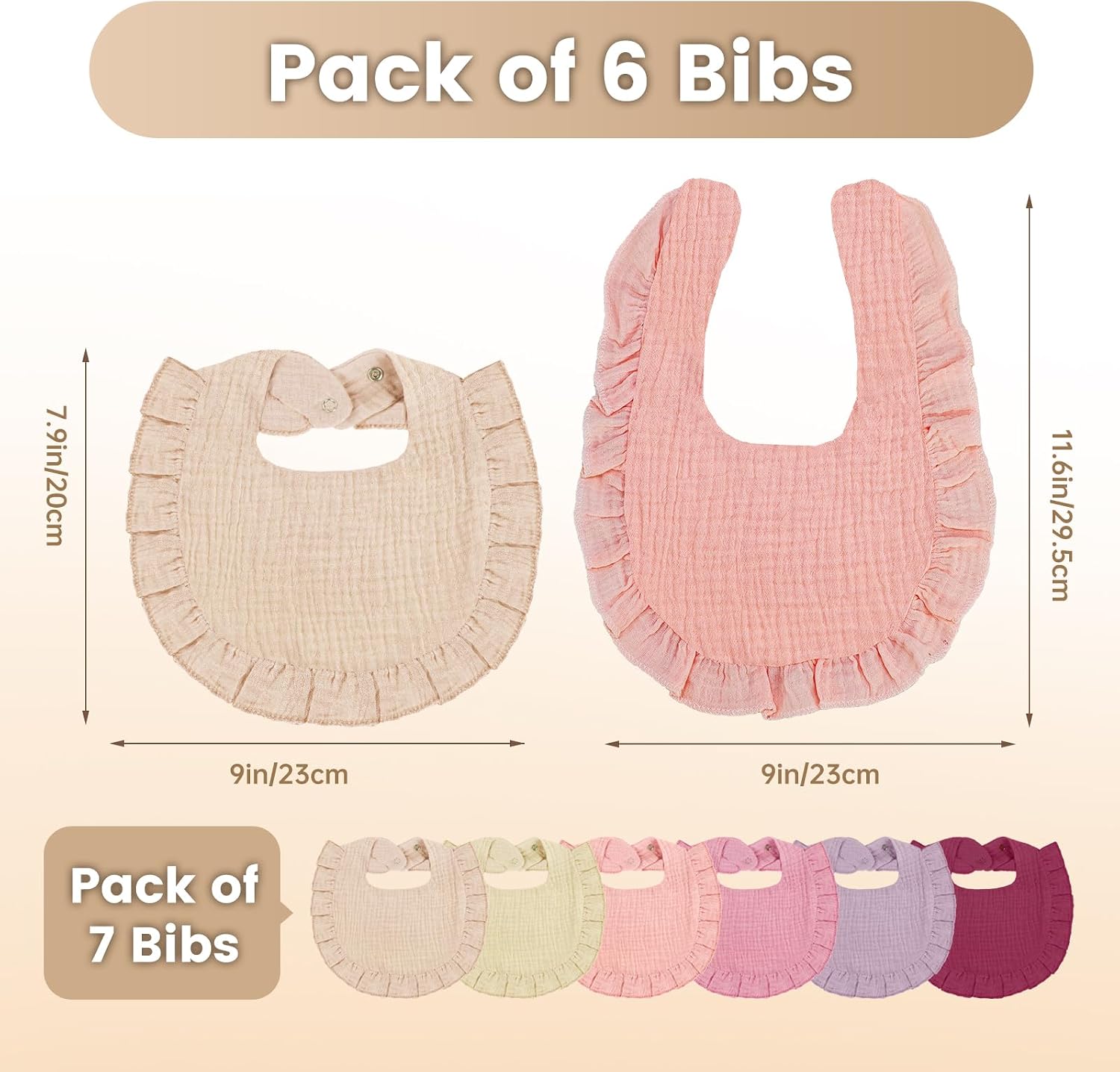 Detalle de Oiomniv Muslin Baby Bibs: 6-Pack 100% Cotton Bandana Drool Bibs for 0–24 Months