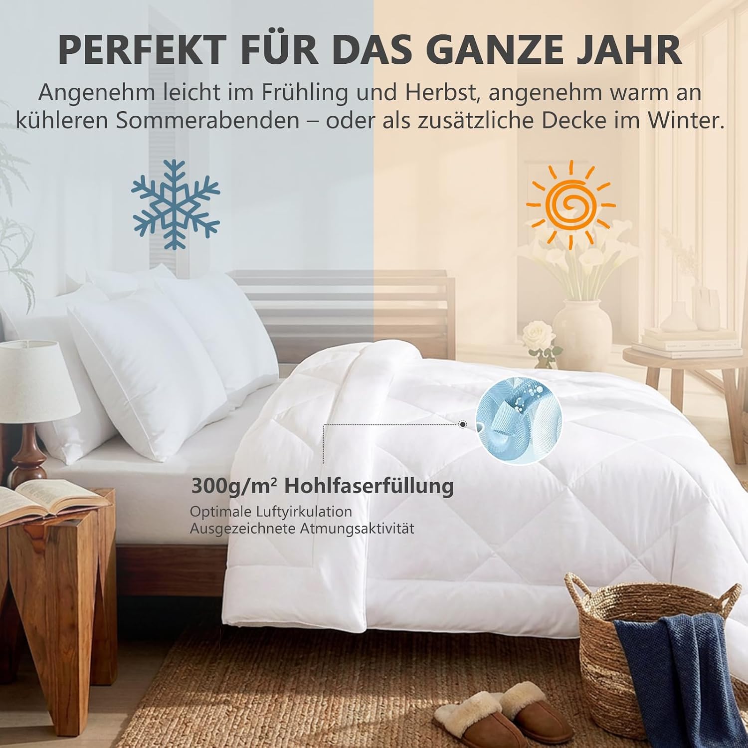 Detalle de CozyLux Bettdecke 135x200 cm – Vier Jahreszeiten, 300 g/m², Mikrofaserfüllung