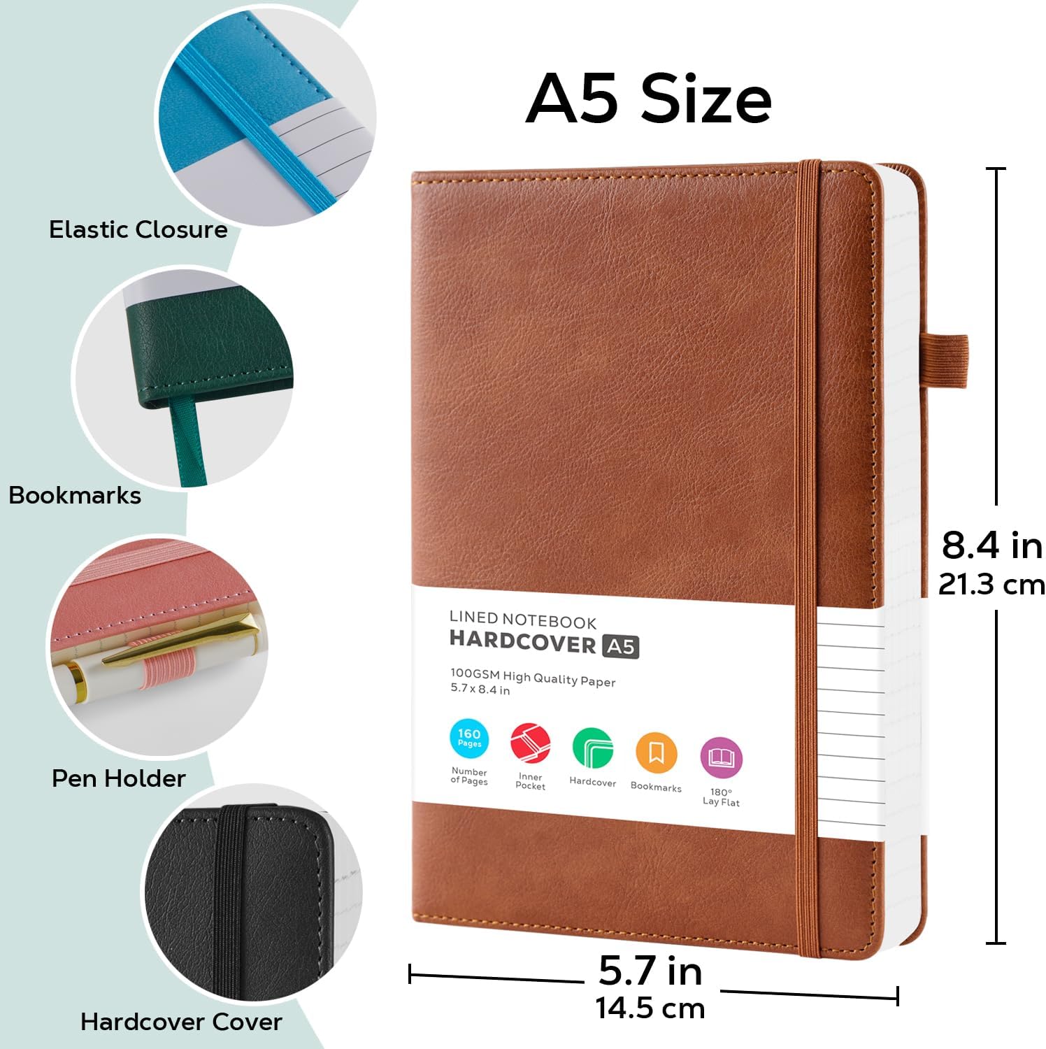Detalle de FOCUS DAY Dotted Journal Notebook Set, 2-Pack A5, 320 Dot Grid Pages