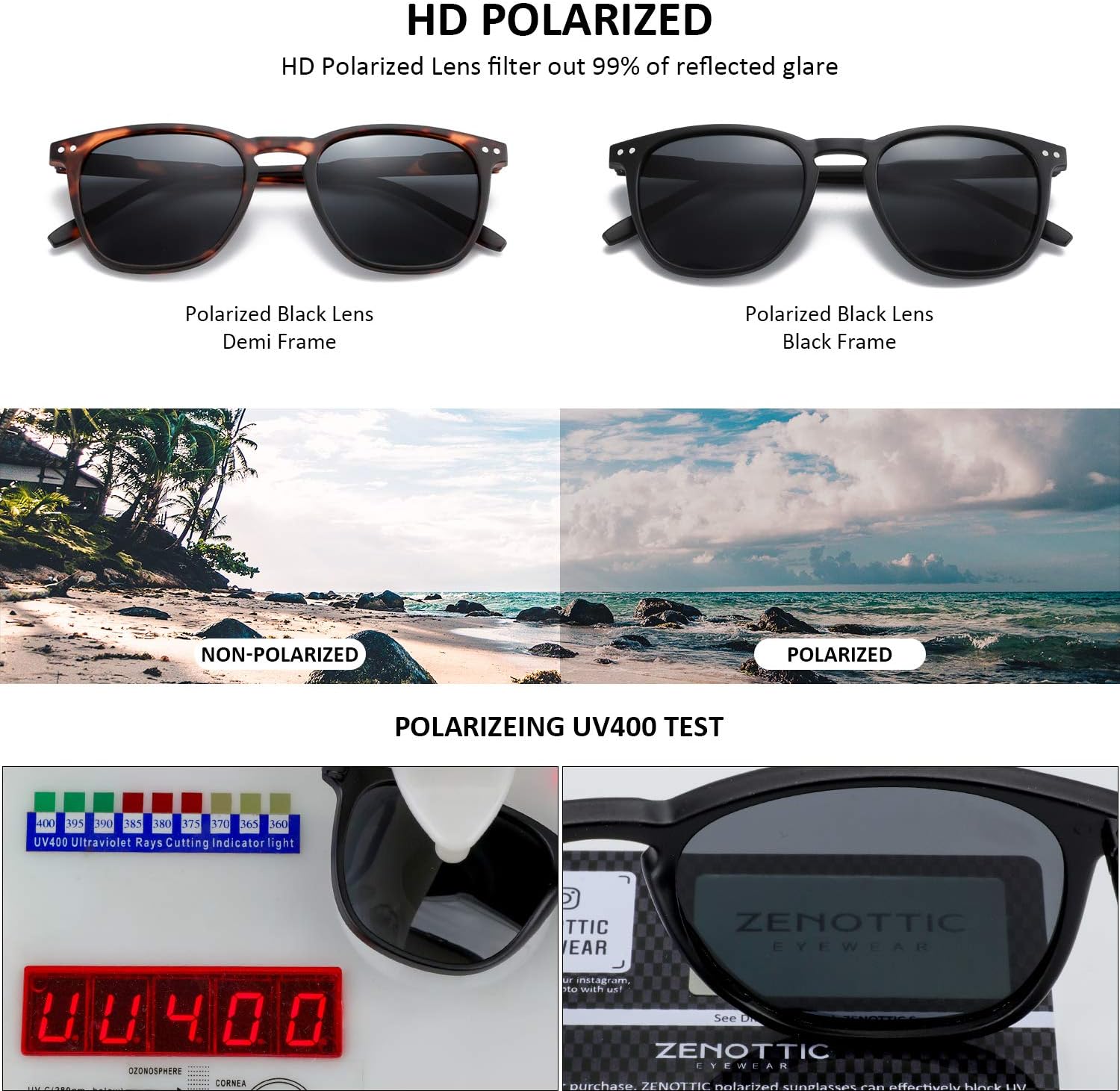 Detalle 2 de ZENOTTIC 2 Paia Occhiali da Sole Polarizzati Unisex: stile retrò con protezione UV400