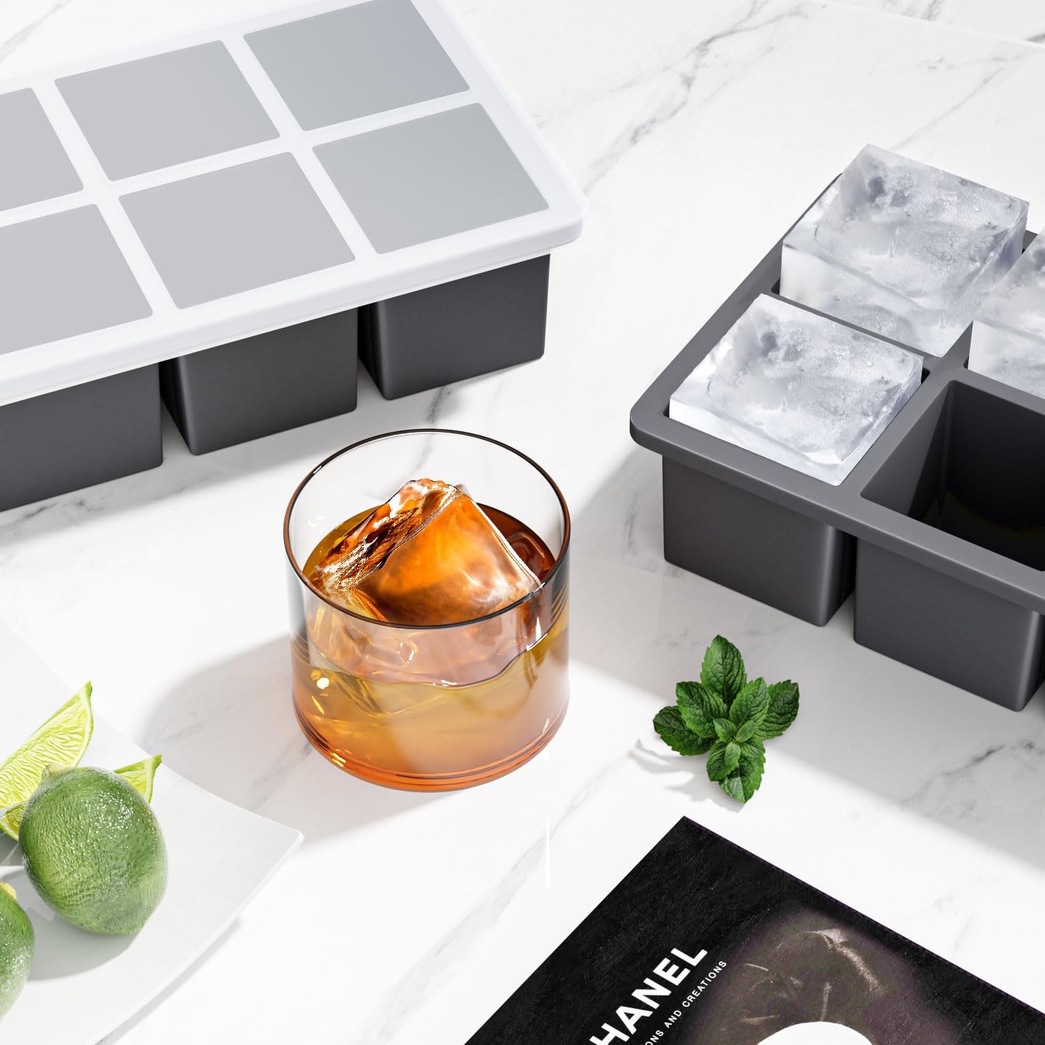 Thumbnail 5 de FDDBI Large Ice Cube Trays with Lid (2-Pack) – 2-Inch Square Whiskey Ice Cubes