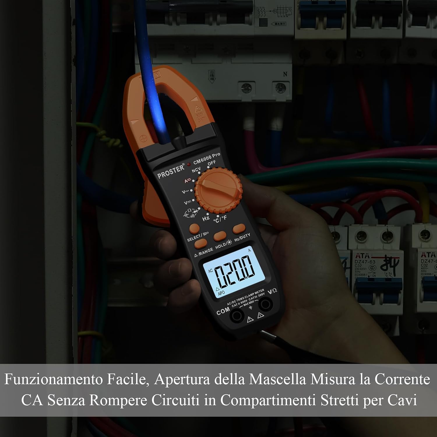 Detalle 2 de Proster Pinza amperometrica auto-ranging TRMS con NCV e test di continuità (arancione)