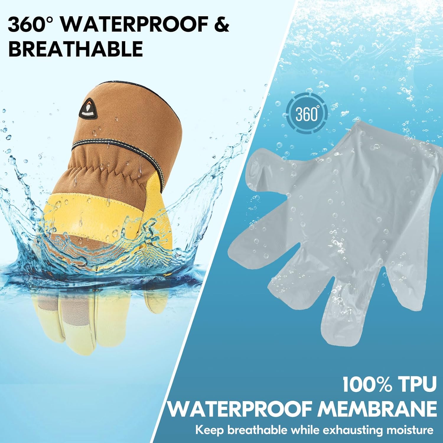 Thumbnail 2 de Vgo... guanti da lavoro invernali in pelle bovina impermeabili, 0°C/32°F