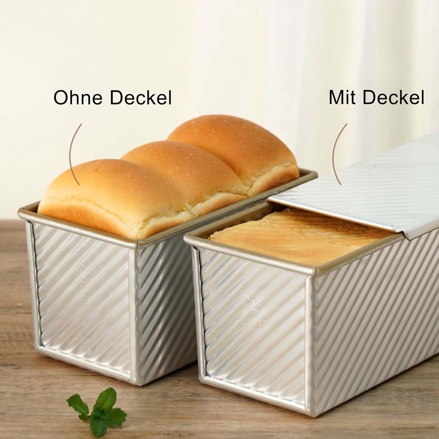 Detalle de Kastenform Brot (250 g) mit Deckel – quadratische Wellenform in Roségold, antihaftbeschichtet
