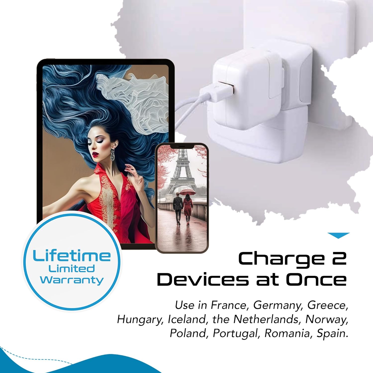 Thumbnail 6 de Ceptics Schuko Germany/France Plug Adapter (3 Pack) – Dual Input, Ultra-Compact