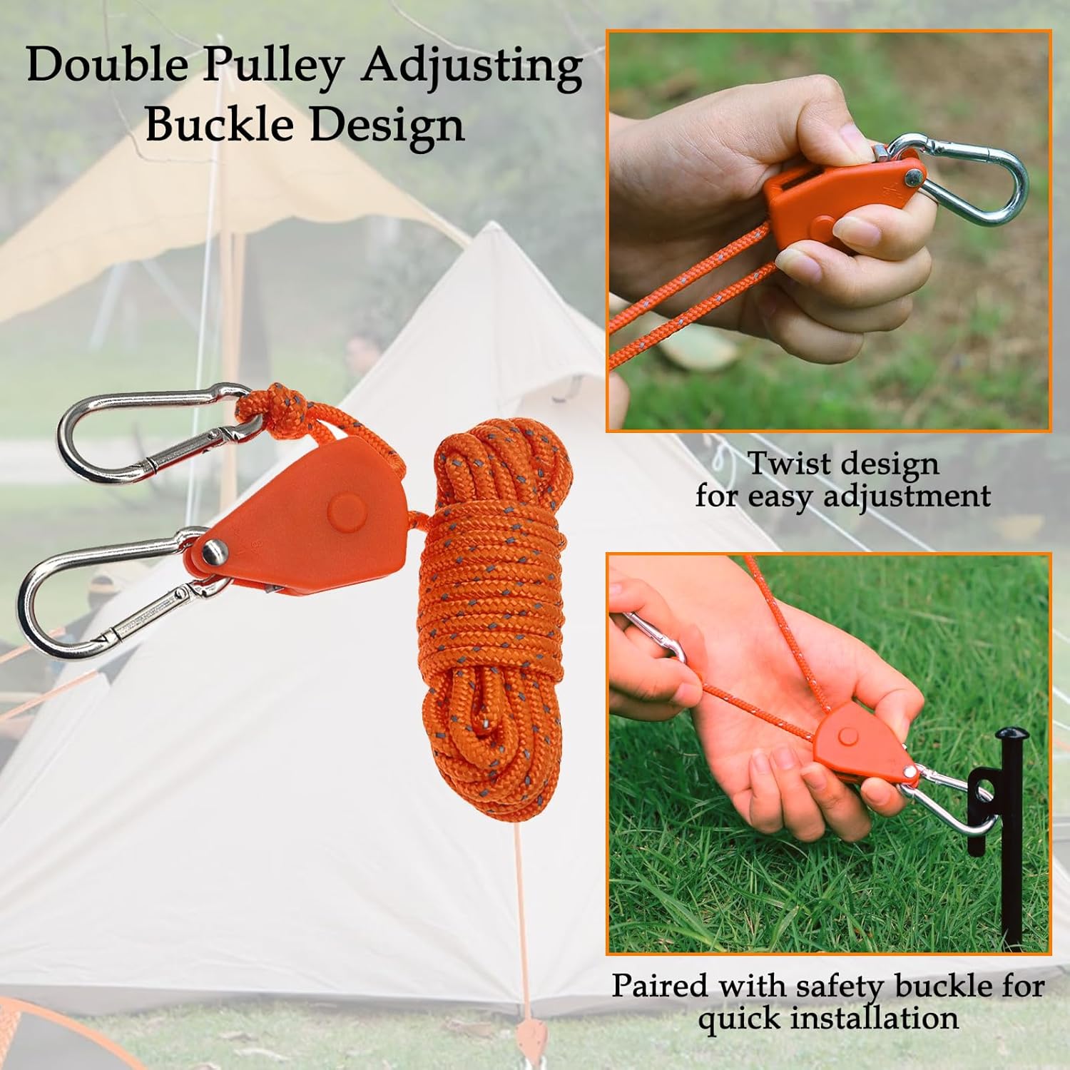 Thumbnail 2 de Abspannseile mit Seilspanner (4 Stück) verstellbar, reflektierend, Ø 4 mm, 2 m – Orange