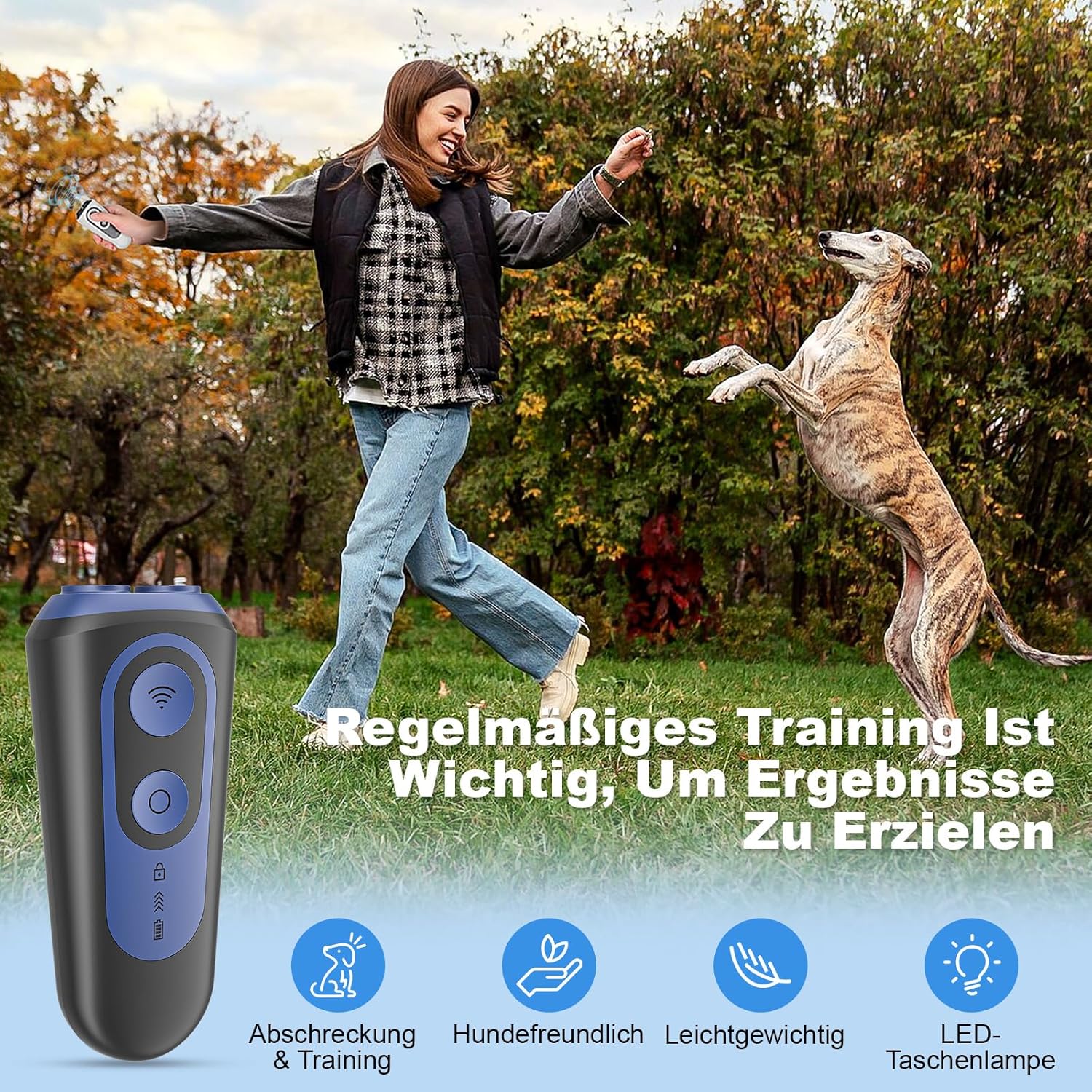 Detalle de Anti-Bell Gerät für Hunde – Ultraschall-Multimodus mit 15 m Reichweite, tragbar und wiederaufladbar