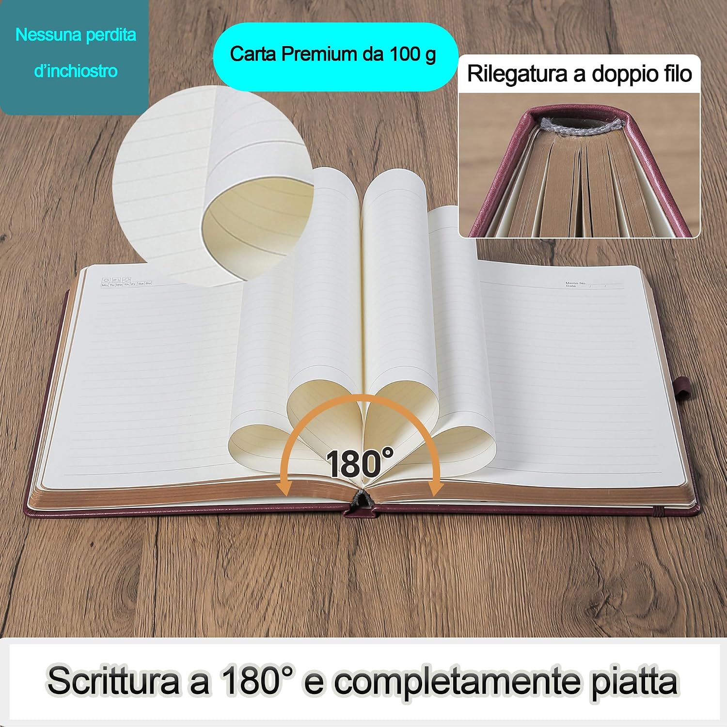 Thumbnail 4 de Diario B5 HwxBen con penna e 360 pagine, carta 100 g/m² antisanguinamento – Rosso Vino