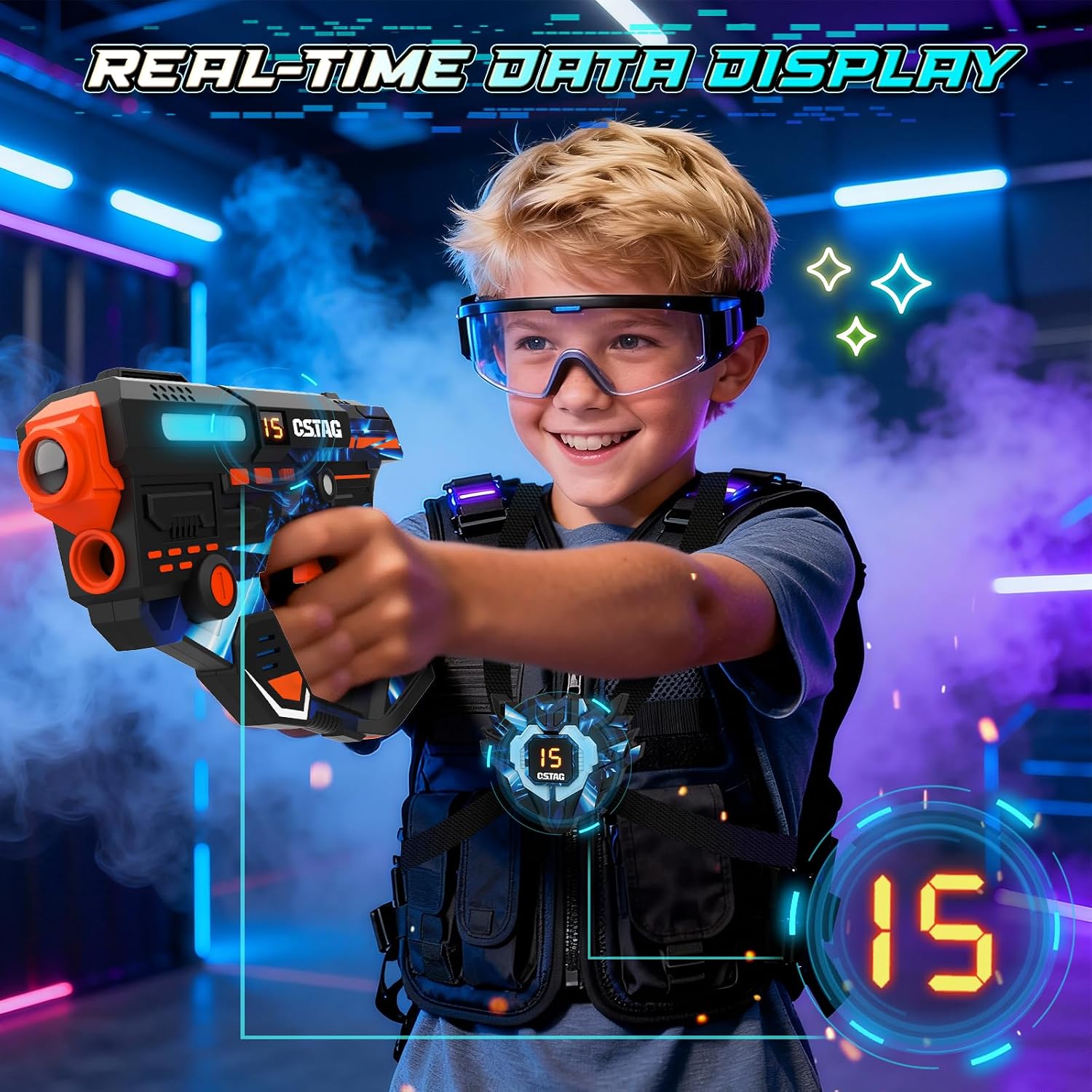 Thumbnail 2 de VATOS Rechargeable Laser Tag Set of 4 Players (360° sensors, 2.4GHz, Type-C charging)