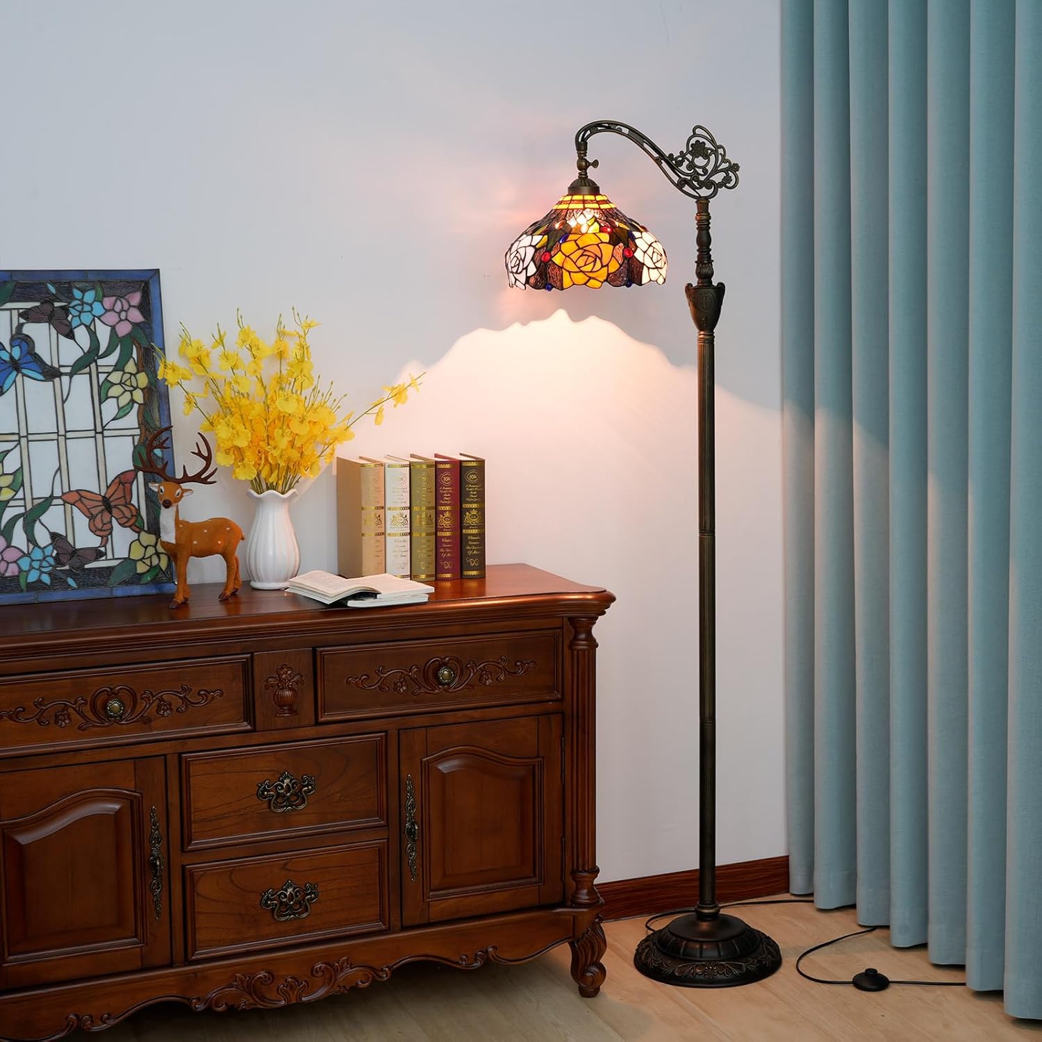 Thumbnail 1 de Blivuself Tiffany style rose floor lamp with stained glass effect, adjustable angle