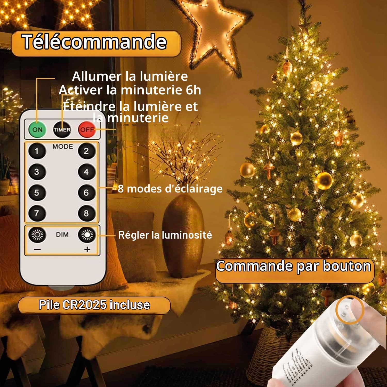 Detalle de Joycome Koperdraad LED-lichtslinger 1 m, 100 leds, warm wit, 8 modi