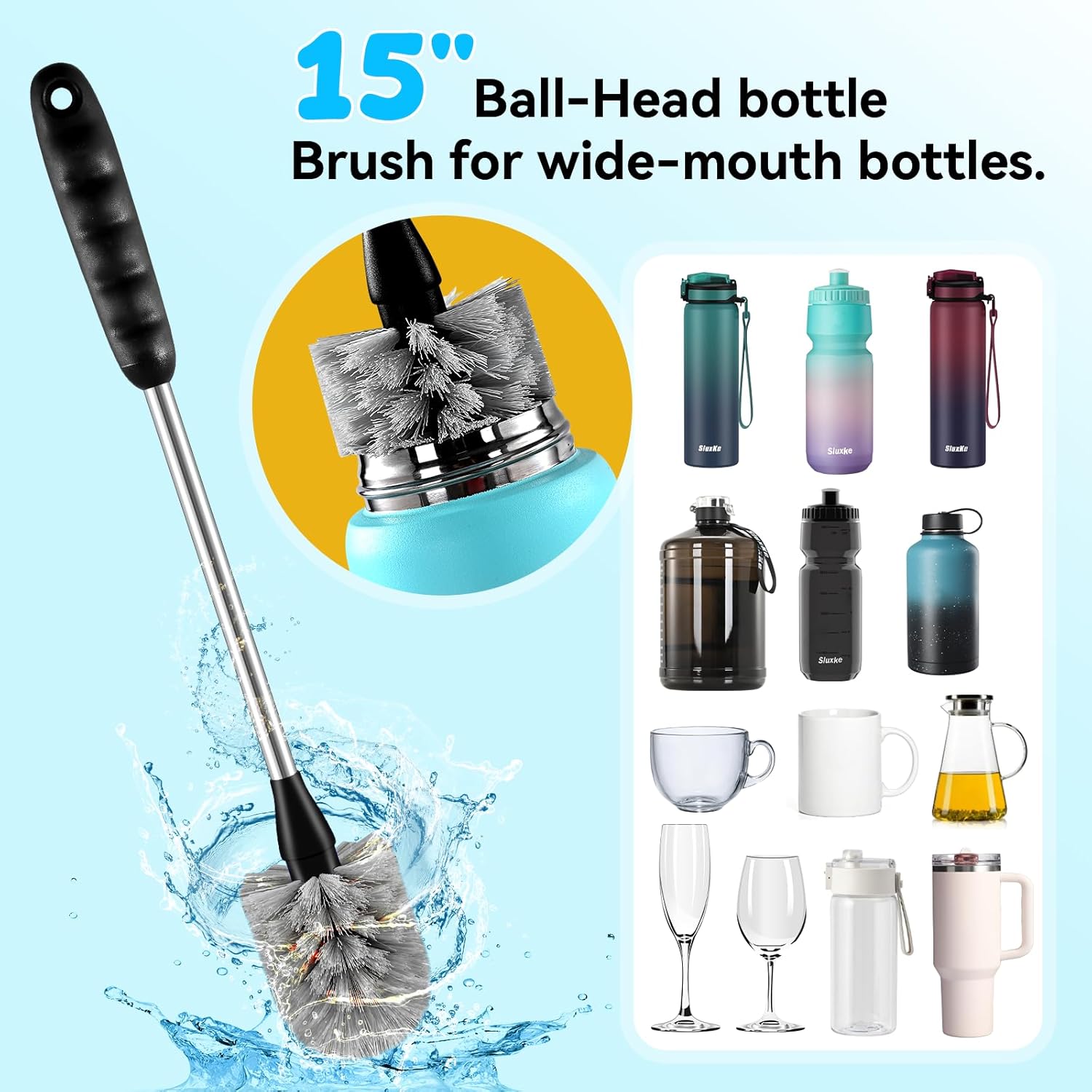 Thumbnail 2 de SLUXKE Bottle Brush Set with Straw Cleaner, 3-in-1 Cup Lid Cleaning Brush and Long-Handle Cleaning Kit