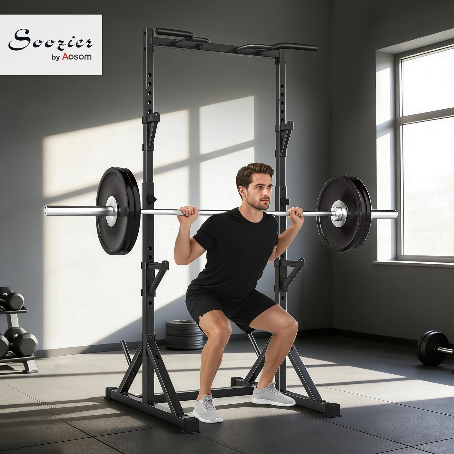 Detalle de Soozier A91-415V01BK Adjustable Squat Rack with Pull-Up Bar, 440 lb Capacity