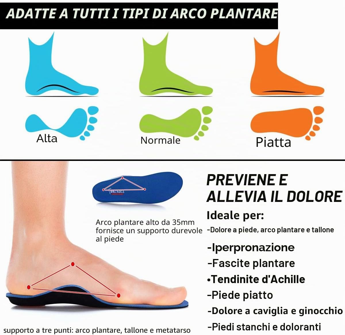 Detalle de VALSOLE Solette Confort Ortopediche: supporto arco e imbottitura in sughero, lunghezza intera