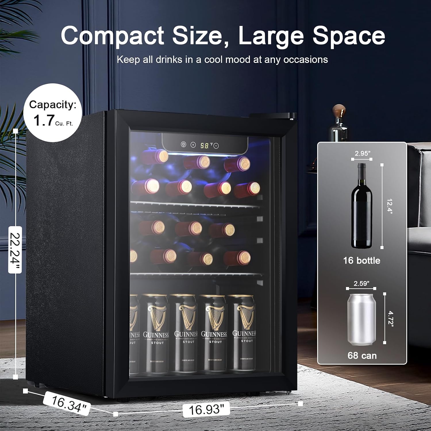Detalle 2 de Antarctic Star JC-48UEL-F Beverage Refrigerator, 1.7 Cu. Ft., Digital Control