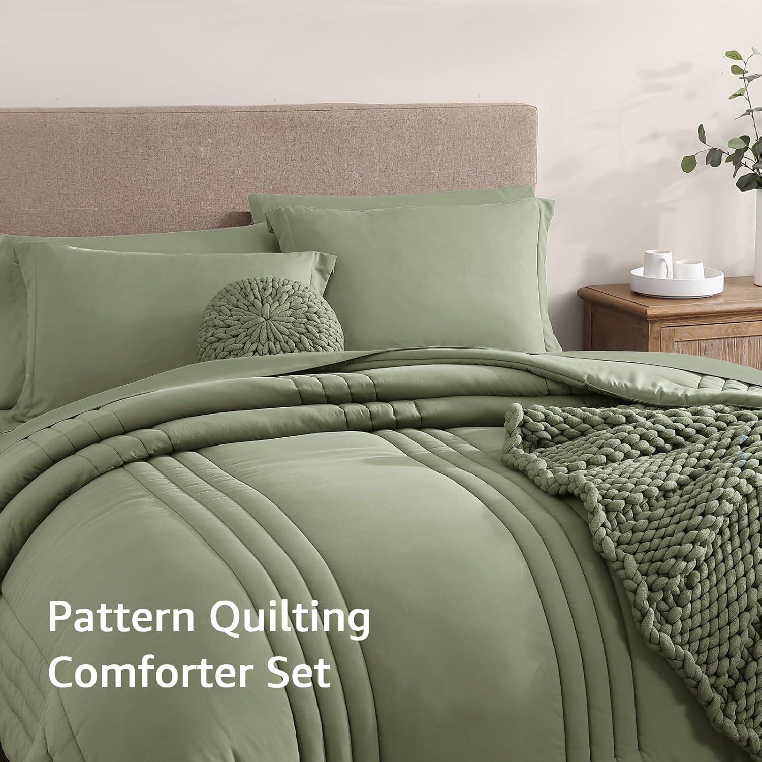 Thumbnail 2 de Monbix Queen Comforter Set - 7 Pieces Sage Green Bed in a Bag