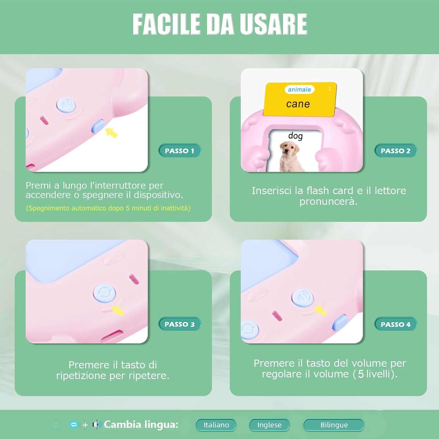Detalle de Talking Flash Cards 510 Parole – Schede Parlanti per Bambini 3+ (Rosa, Italiano)