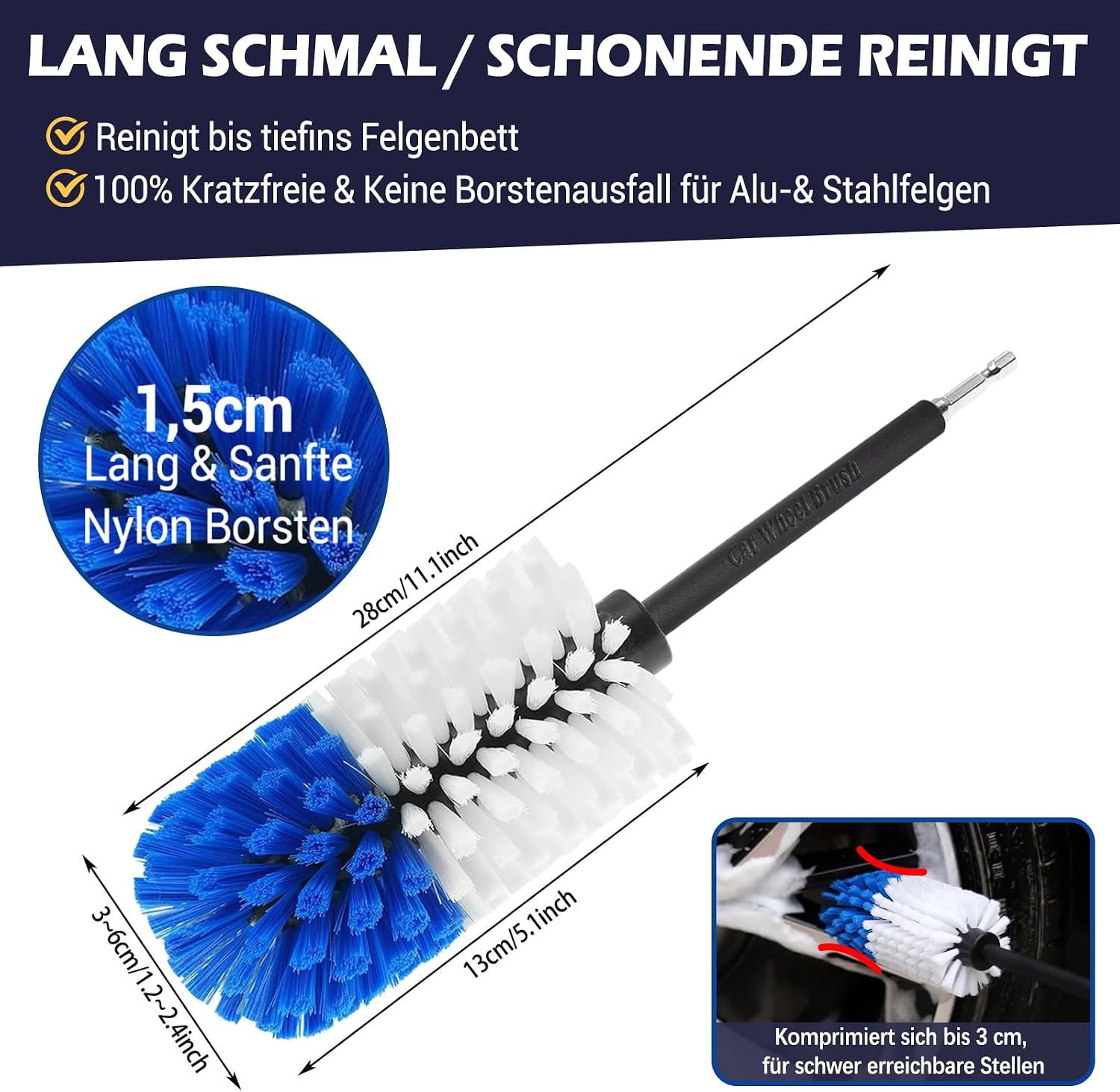 Thumbnail 2 de Kasauber Felgenbürste für Akkuschrauber – Wheel Brush für Felgenreinigung an Auto, Motorrad & Fahrrad