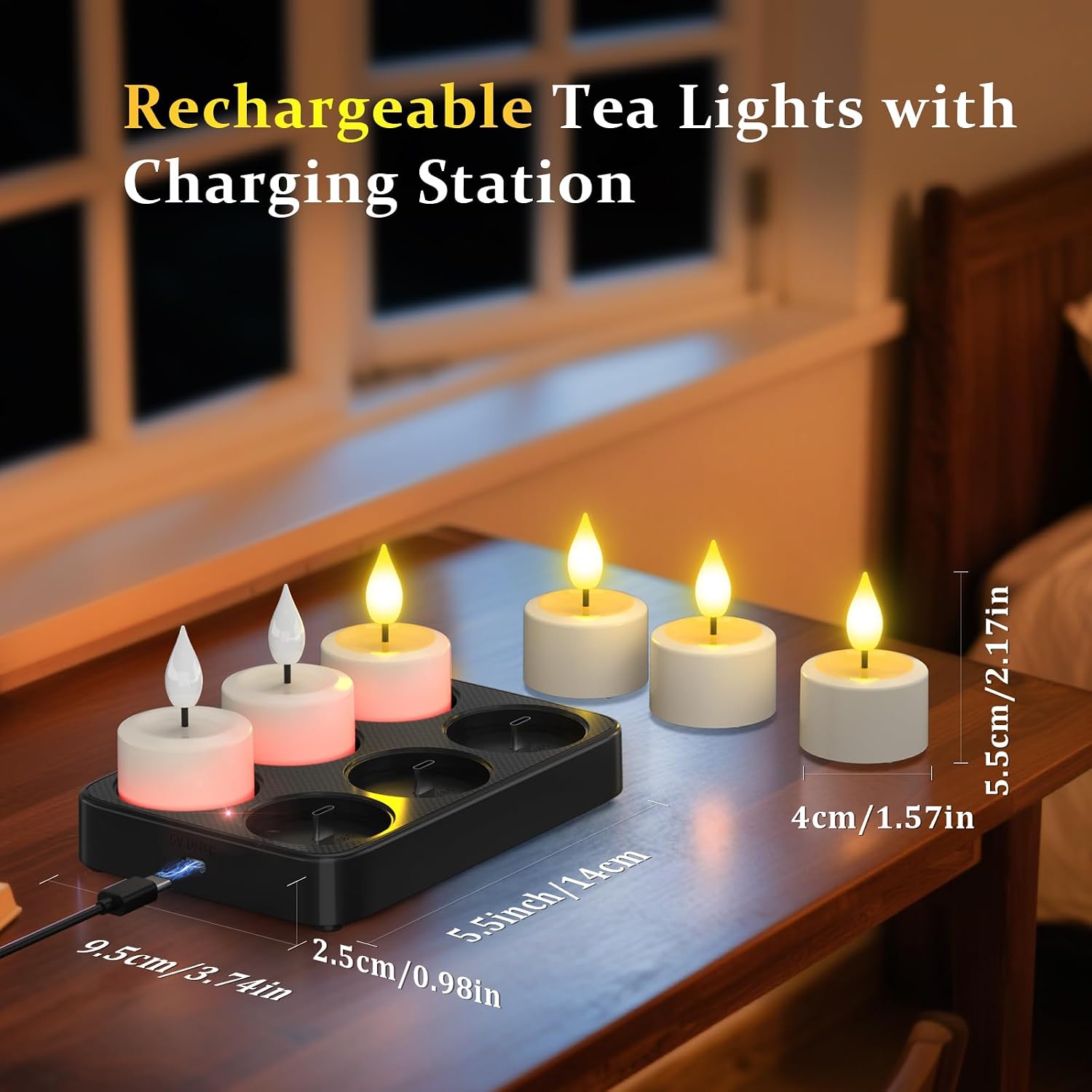 Detalle 2 de SoulBay LC004RS_6pcs Rechargeable LED Tea Lights, 6-Pack with Remote