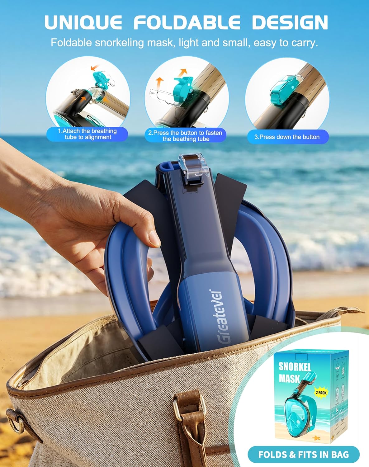 Thumbnail 6 de Greatever Full Face Snorkel Mask with Dry Top System and Detachable Camera Mount