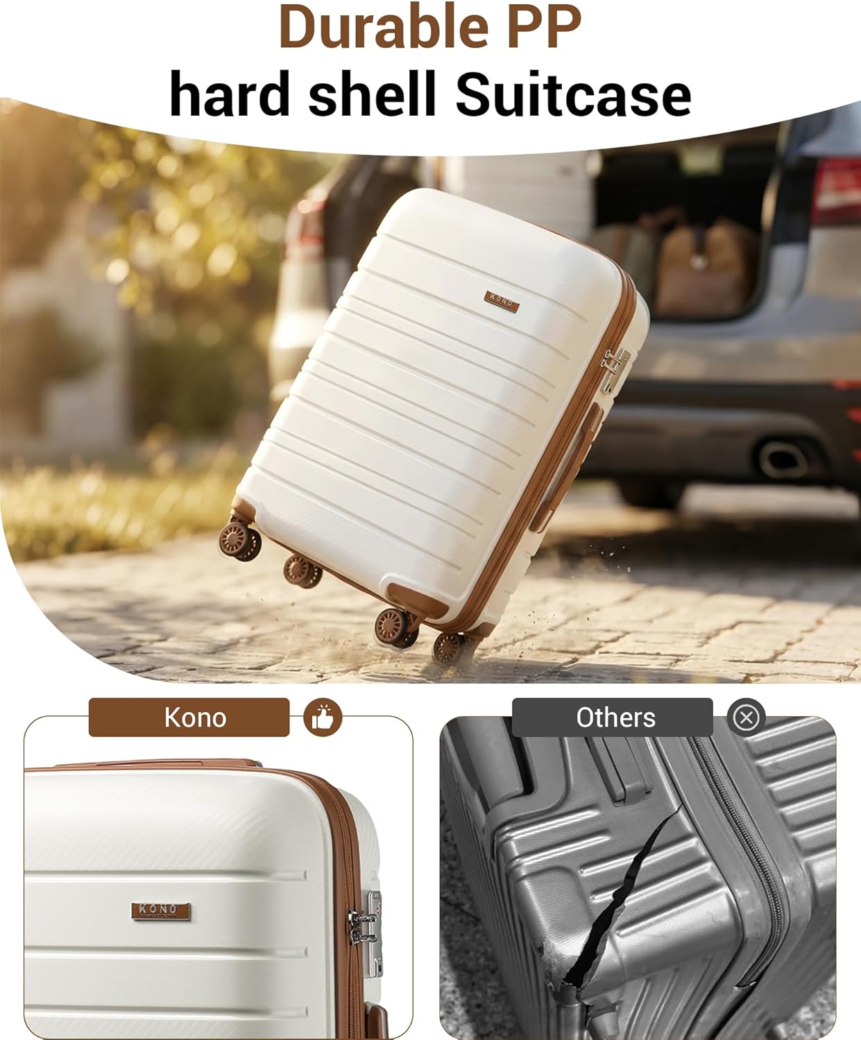 Thumbnail 2 de Kono Lightweight Suitcase: Polypropylene Hard Shell Hand Luggage with TSA Lock and 4 Silent Wheels