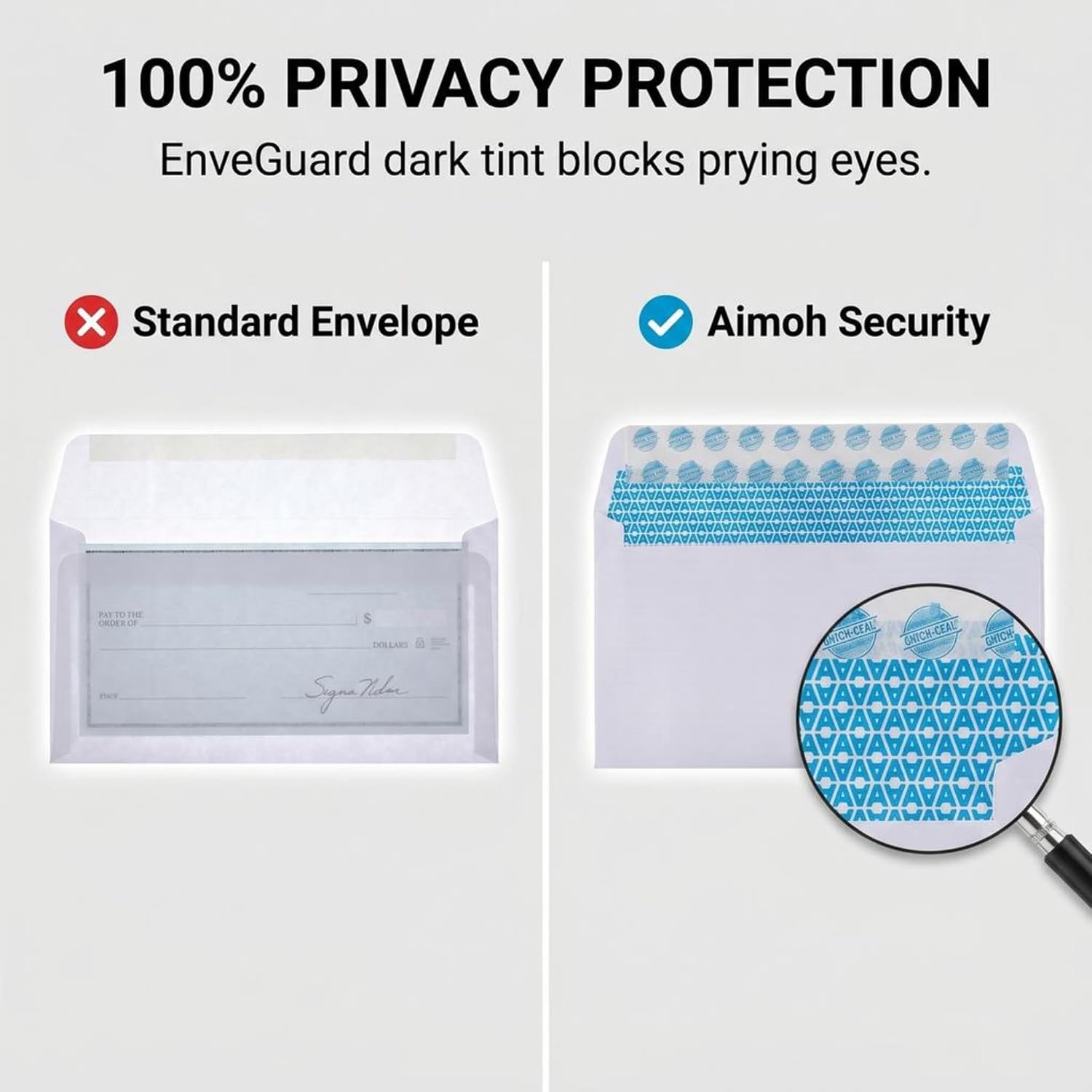 Detalle de Aimoh #10 Security Mailing Envelopes Letter Size, Self Seal, 100 Count