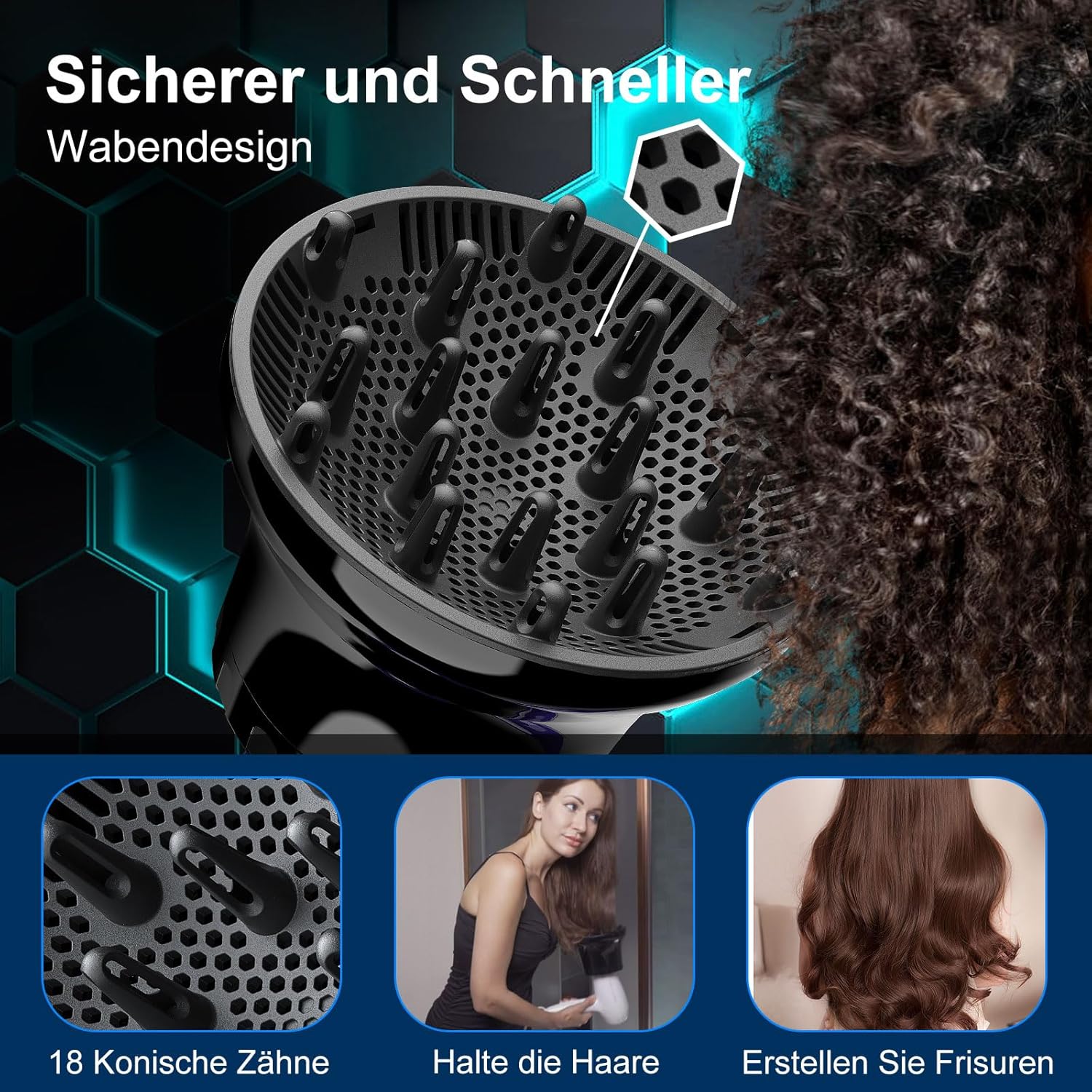 Thumbnail 1 de AISEELY Universal Haar-Diffusor 1,57–2,7" für lockiges Haar 💇♀