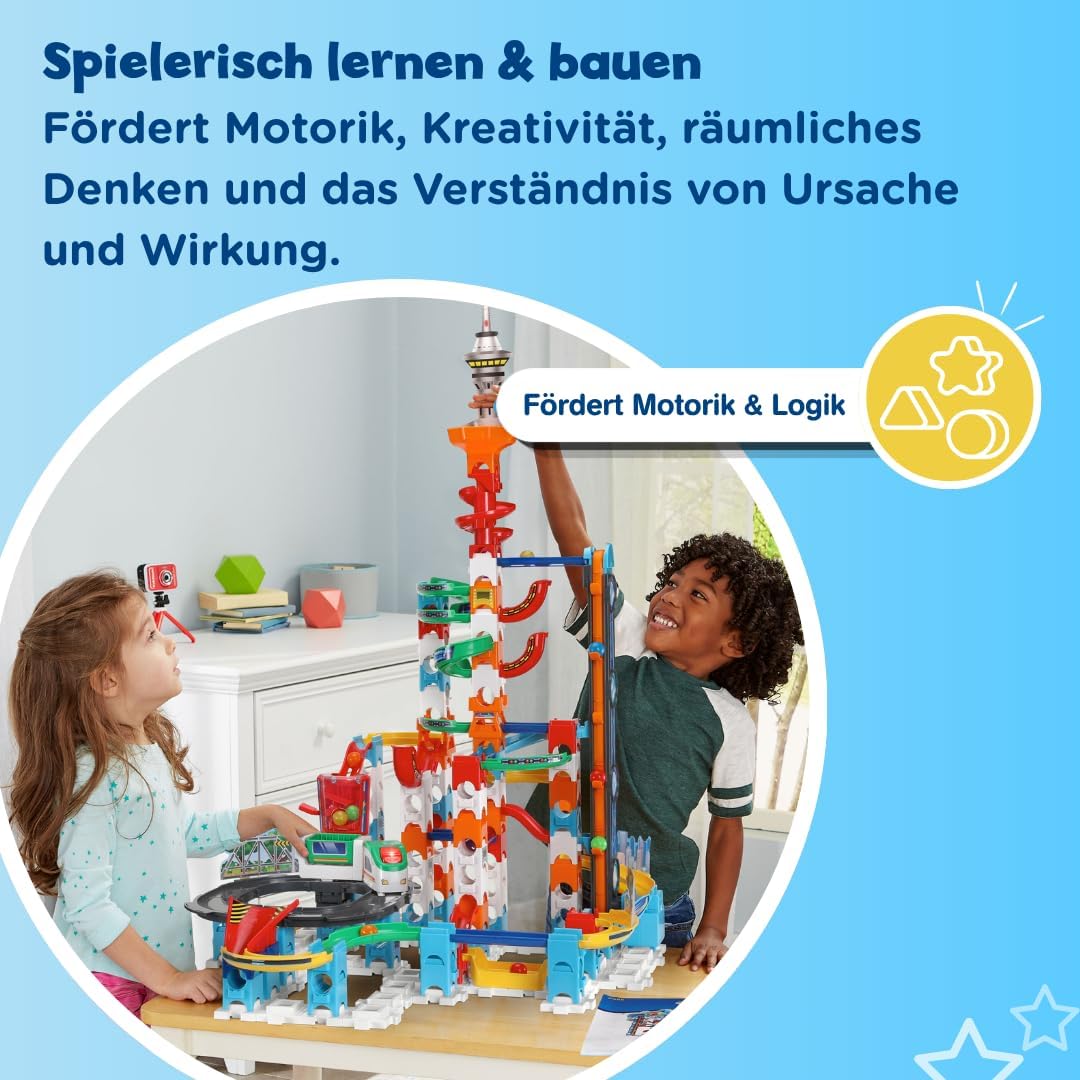 Detalle de VTech Marble Rush Super Sky Tower Set XL300 E – Interaktives Kugelbahn-Set für 4–12-Jährige
