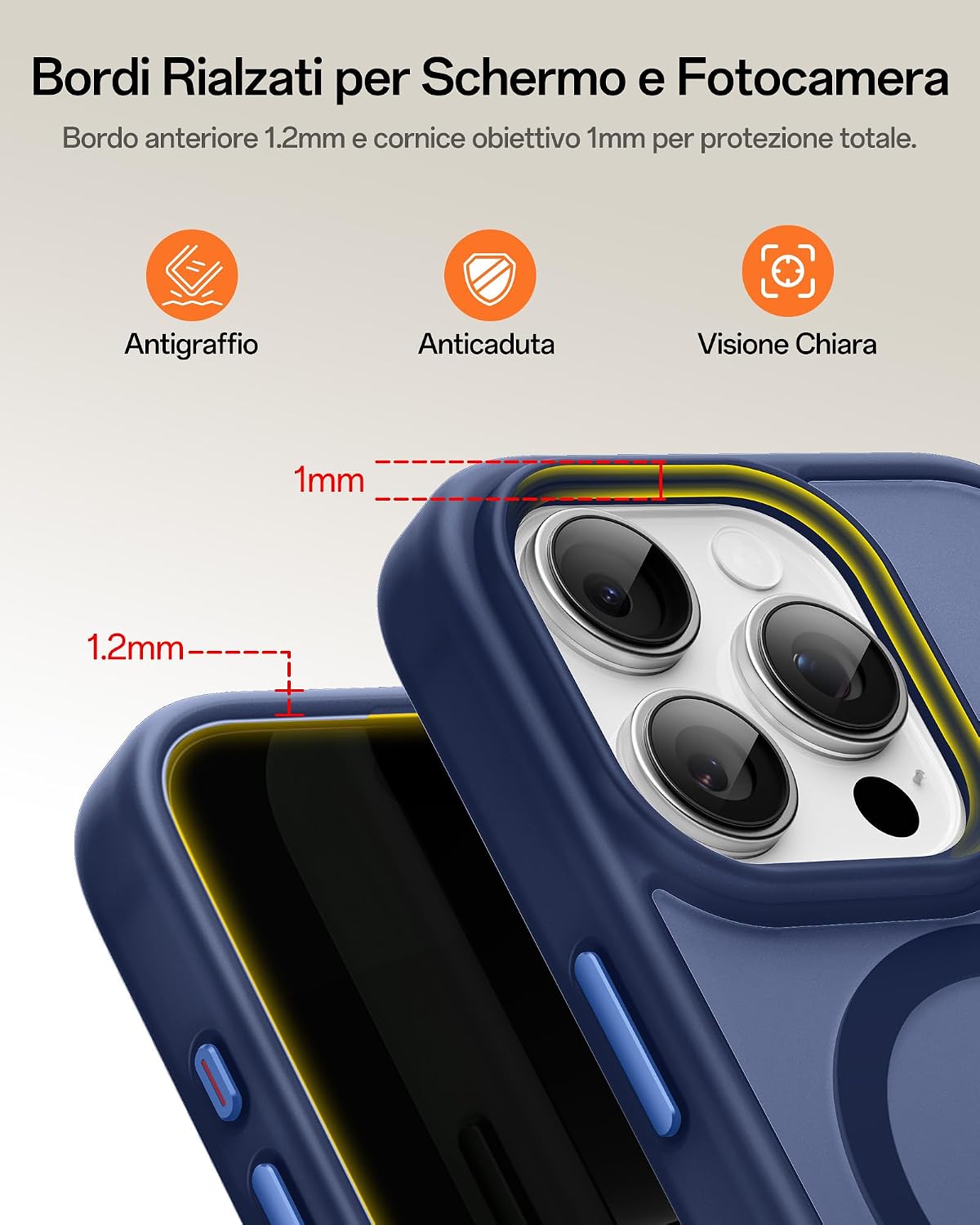 Thumbnail 6 de UNBREAKcable Custodia magnetica per iPhone 16 Pro da 6,3” compatibile MagSafe, antiurto e protezione camera (blu scuro)