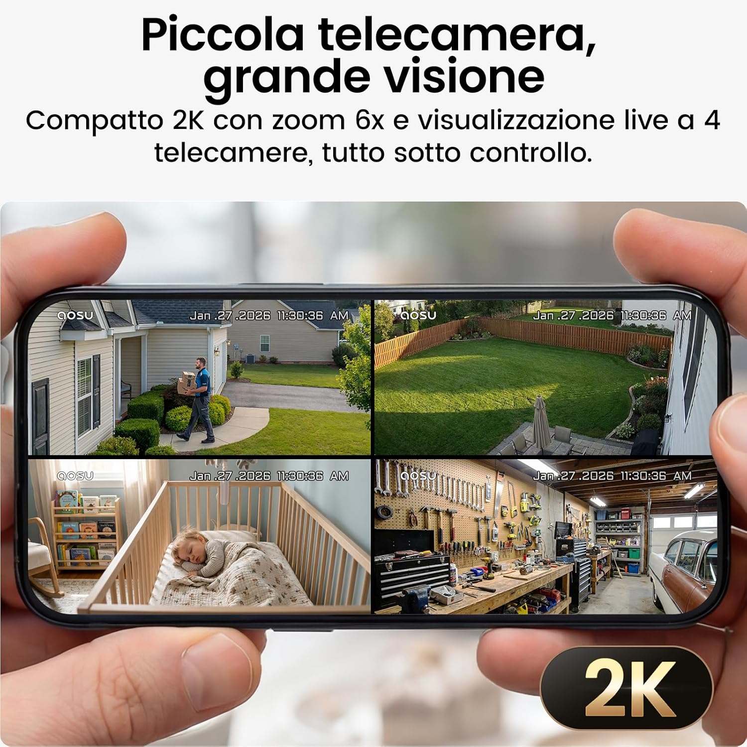 Thumbnail 5 de AOSU Sistema di Sorveglianza 2K Exterior/Interior Kit con Aosubase 2.0 (4 telecamere, 32 GB, senza abbonamento)