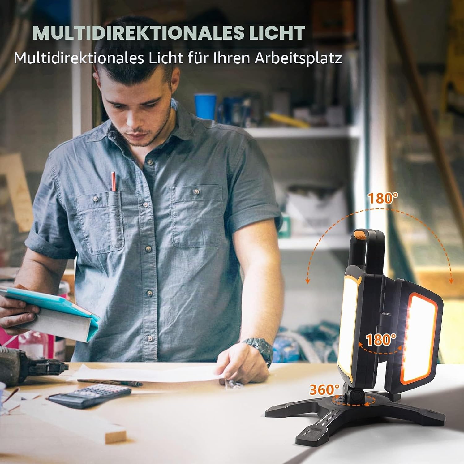 Detalle de SYLSTAR LED Strahler Akku 30W – 3000 lm, 4 Magnete, 5 Lichtmodi, Powerbank, IP65