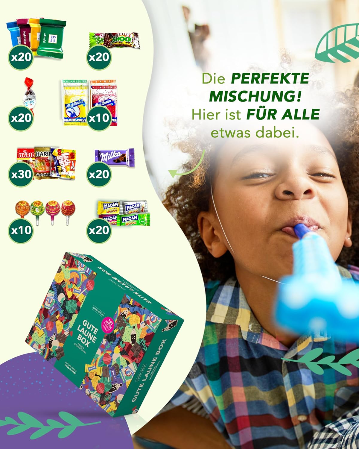 Detalle de Premium Süßigkeiten Box (150 Stück) – Gute Laune Box von Candy Circle