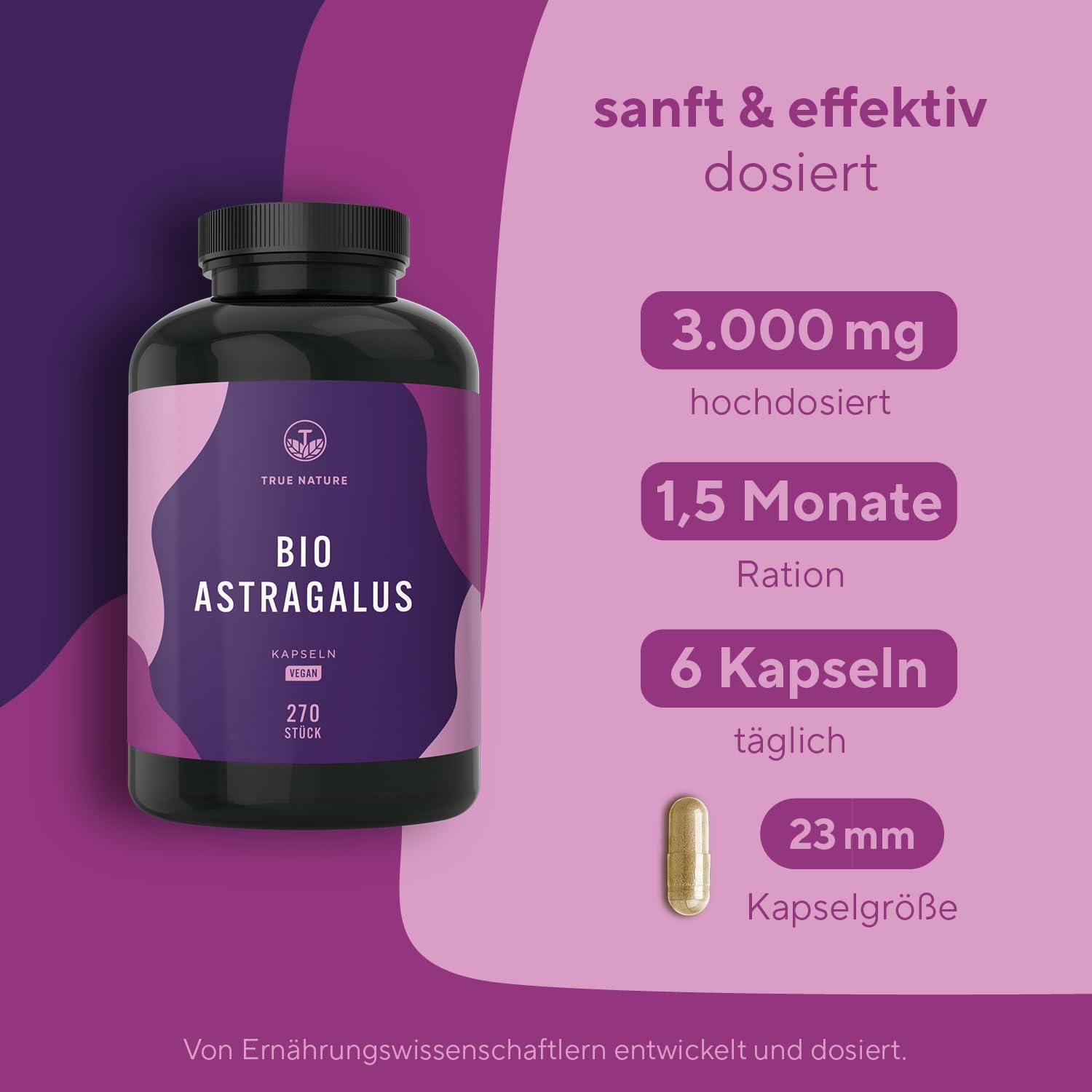 Detalle 2 de Bio Astragalus – 270 Kapseln hochdosiert (3000 mg pro Tag) – vegan, rein & laborgeprüft