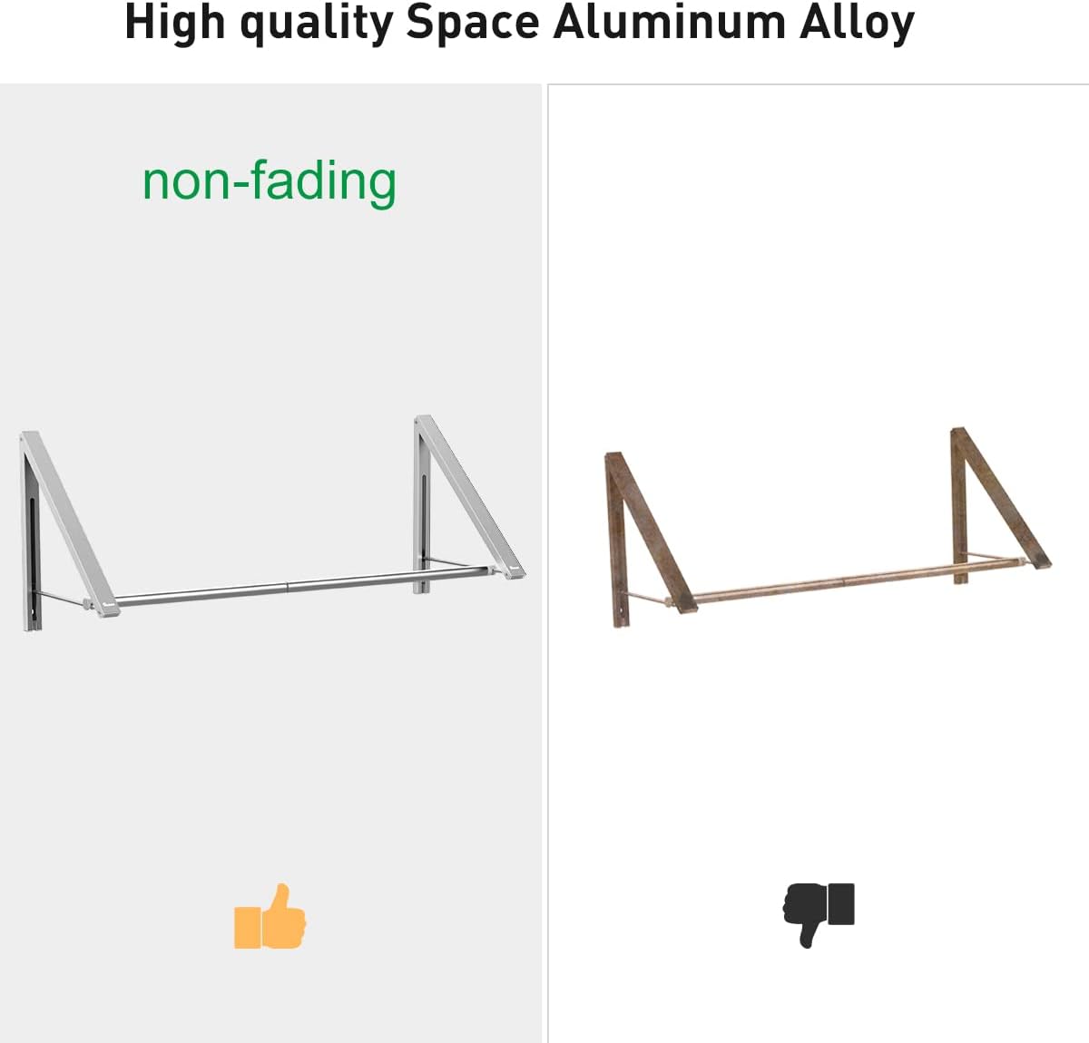 Thumbnail 5 de Anjuer Wall Mounted Laundry Drying Rack with Rod – Space-Saving Aluminum Clothes Hanger (2 Racks)