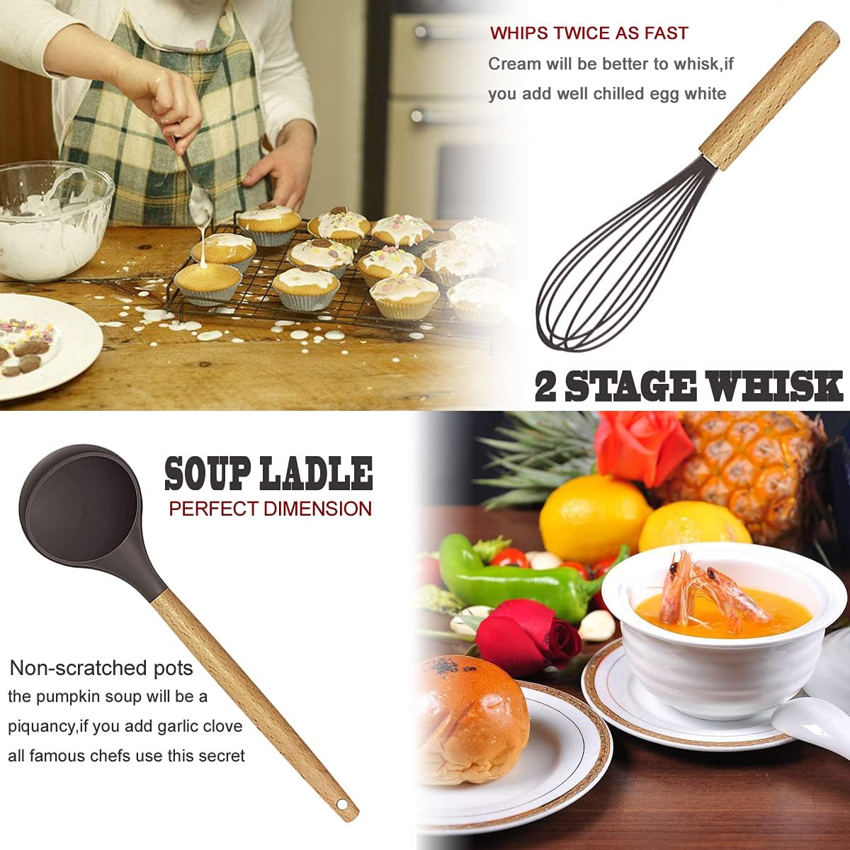 Detalle 2 de 35-Piece Cooking Utensils Set Silicone Wooden Handles