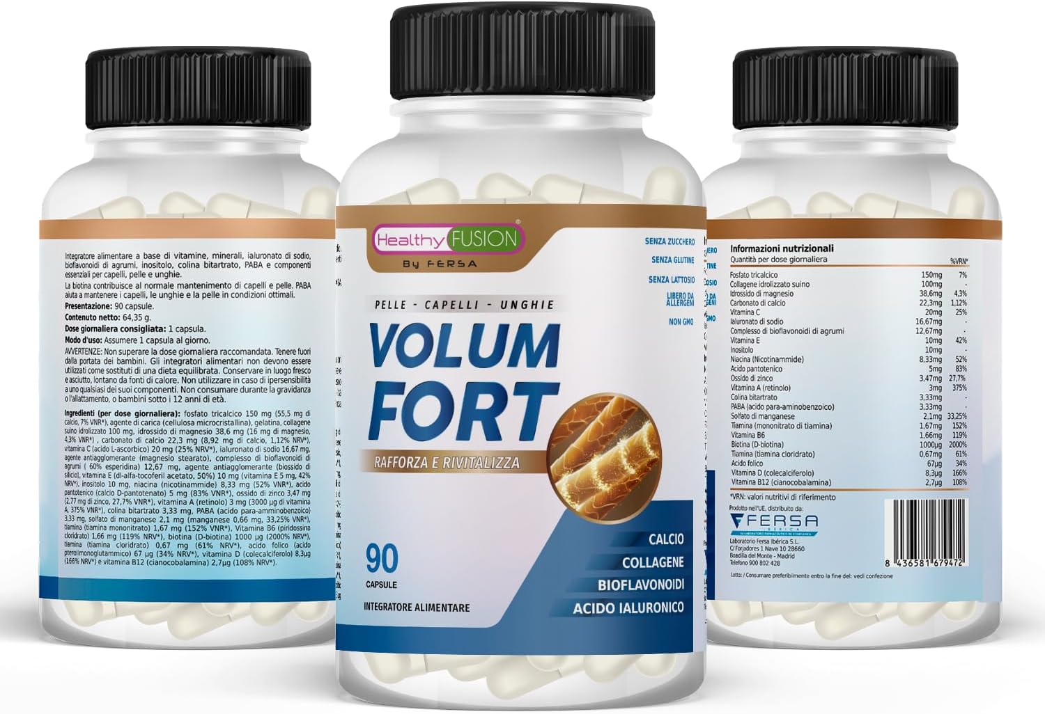 Detalle de HealthyFusion Volum Forte: integratore 3 in 1 per capelli, pelle e unghie (90 capsule)
