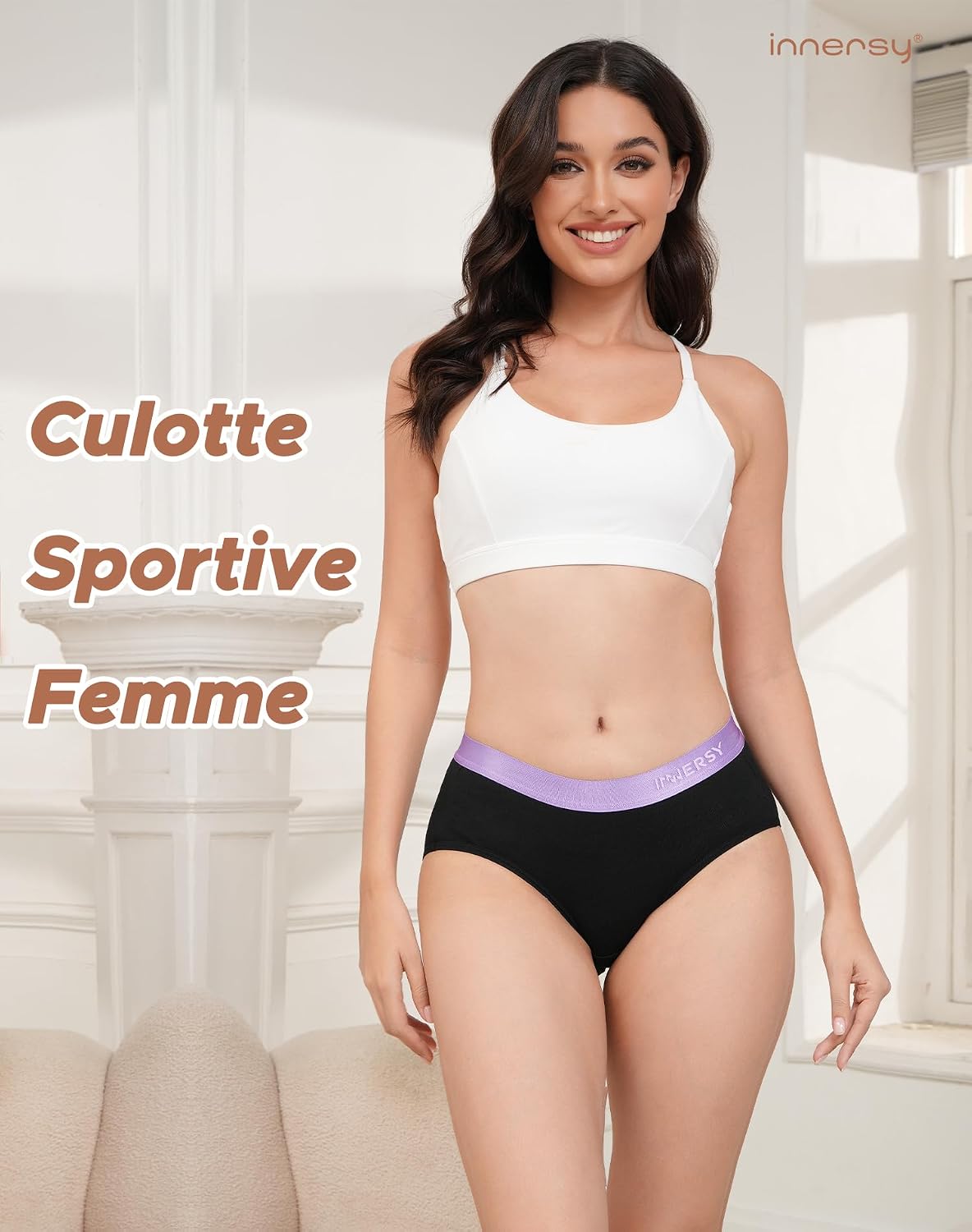 Detalle de INNERSY Culotte femme en coton taille basse – lot de 6 slips sport stretch confort