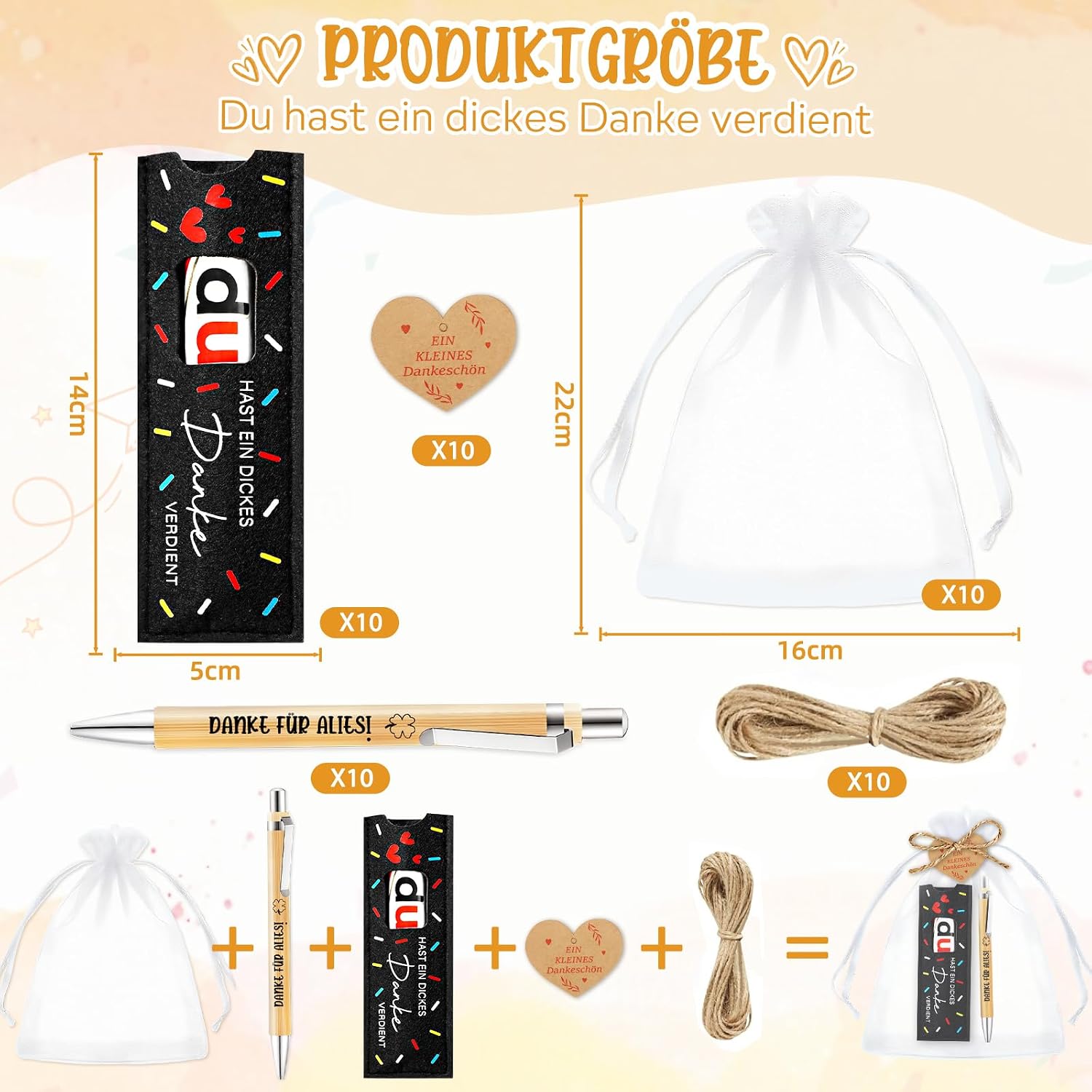 Detalle 2 de TUZELIYA 10er Set Dankeschön Kugelschreiber und Geschenkideen – Abschiedsgeschenk für Kollegen