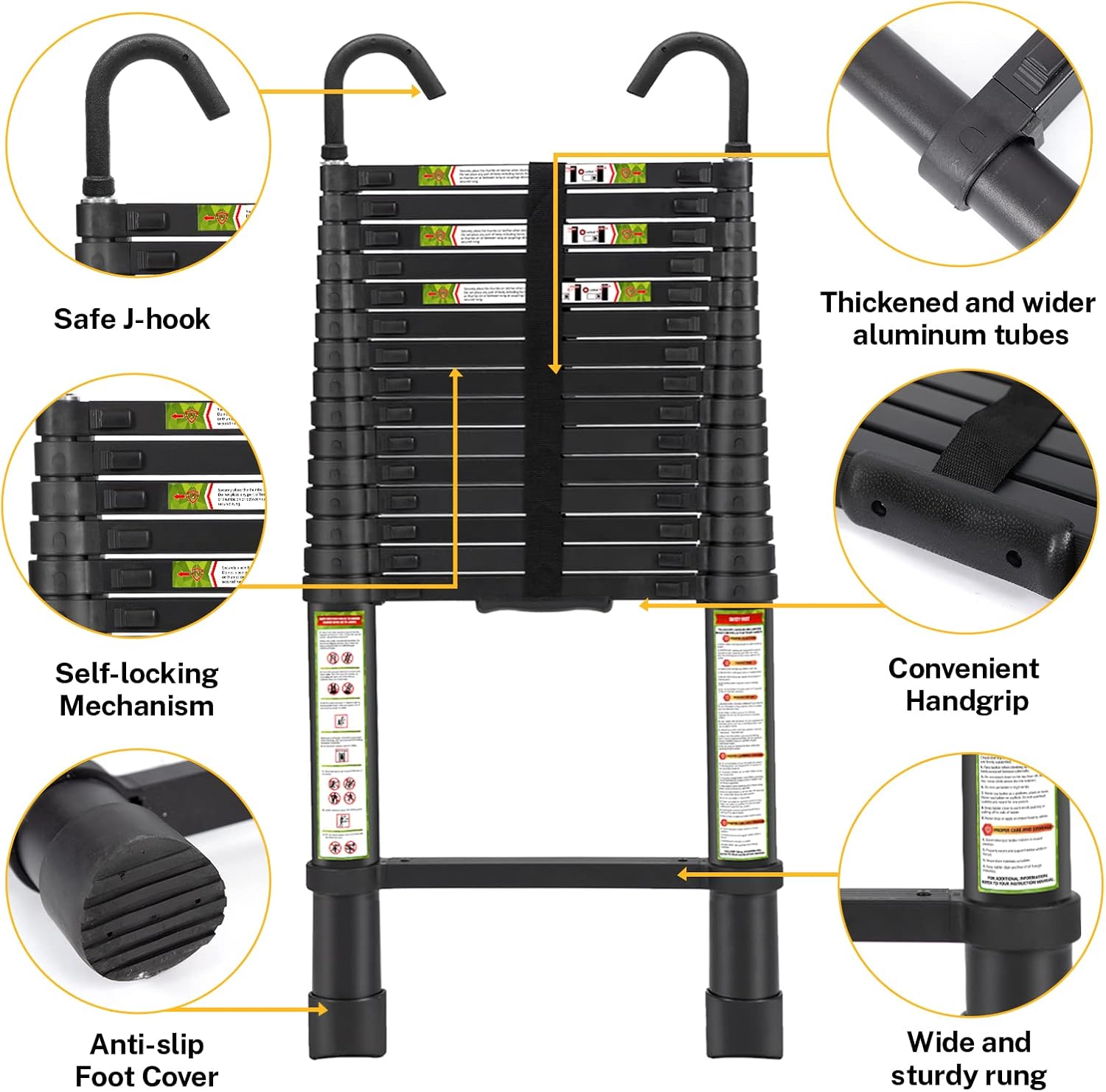 Detalle de RIKADE GGT-062 Telescoping Ladder, 20.3 ft Aluminum with Hooks