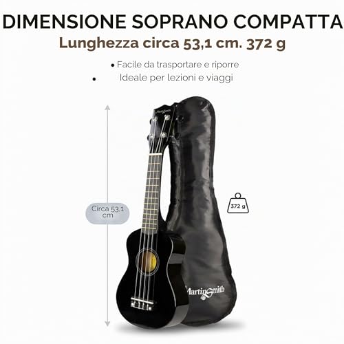 Detalle de Martin Smith Ukulele Soprano 21" Starter Set Nero: l’ingresso giocoso nel mondo della musica