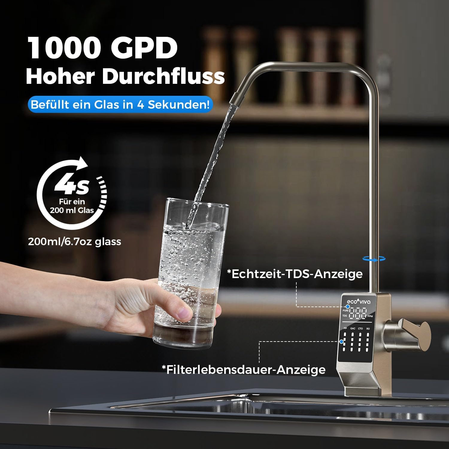 Detalle 2 de Ecoviva RO1000G Osmoseanlage mit 3:1 Abwasser ⚙