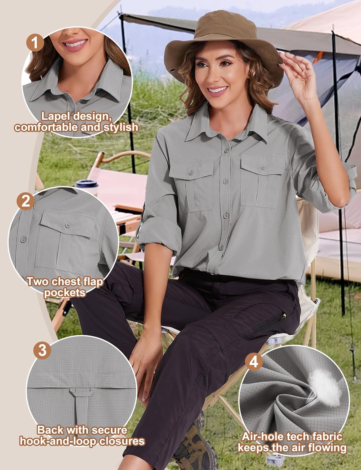 Thumbnail 4 de Tuopuda Camicia Donna Estiva UPF 50+ – Camicetta Protezione Solare con Maniche Lunghe, Traspirante per Escursioni e Mare