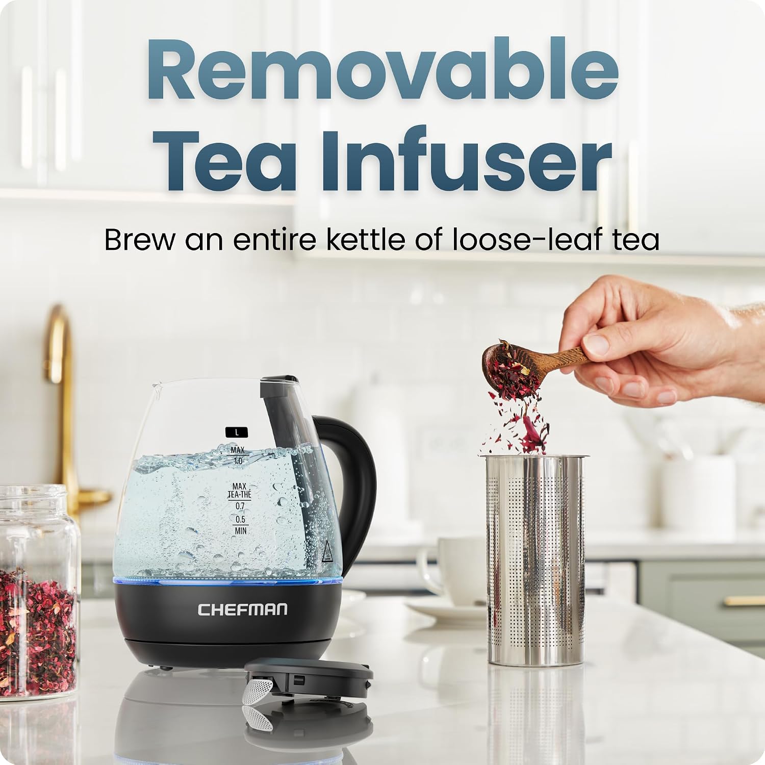 Thumbnail 3 de Chefman Kettle with Tea Infuser, 1L ⚡