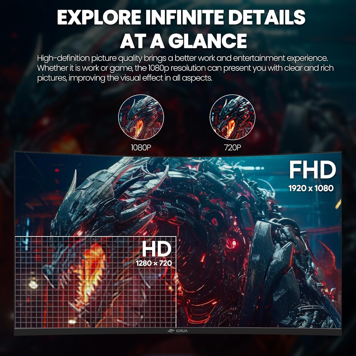 Thumbnail 4 de CRUA 32-inch Curved Gaming Monitor (FHD 1920x1080, VA, 165Hz/180Hz, 1800R)