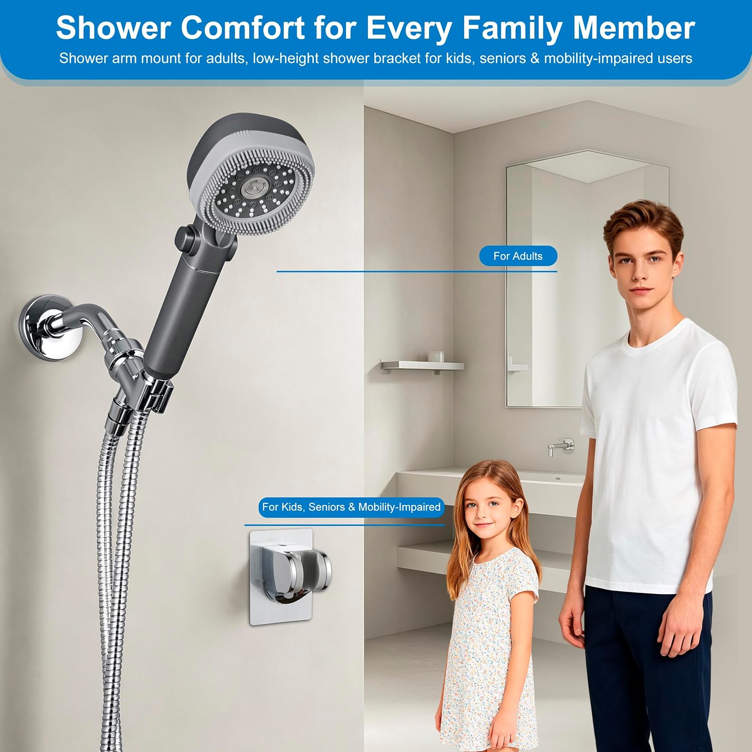 Detalle 2 de Umyder Handheld Shower Head with 79in Hose: High-Pressure Filtered Shower Head with On/Off Pause and Wall Mount