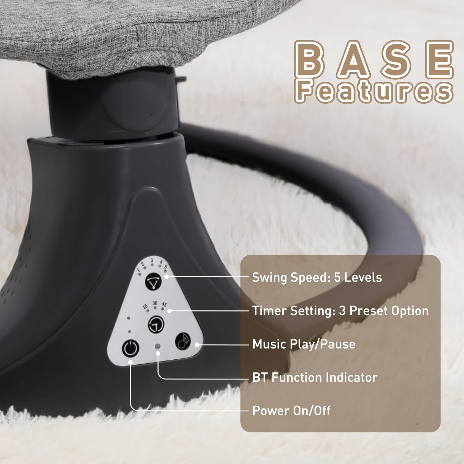 Thumbnail 6 de Kisdream Baby Swing Chair with Bluetooth Remote – Cordless 5-Speed, 12 Lullabies, 3 Angles, 5-Point Harness