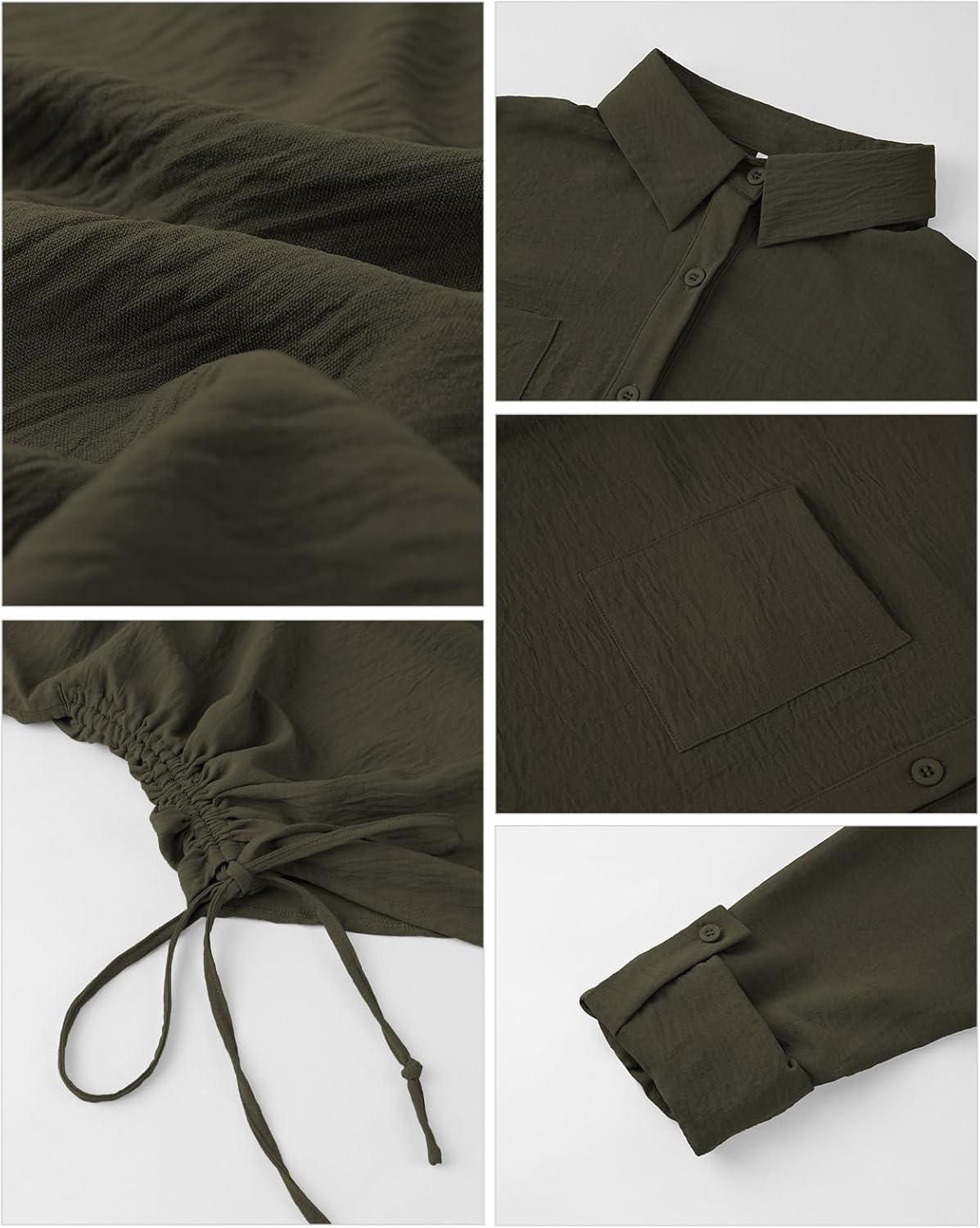 Thumbnail 3 de Tanmolo Damen Longbluse mit V-Ausschnitt – lockeres Hemdbluse-Layer mit Kordelzug